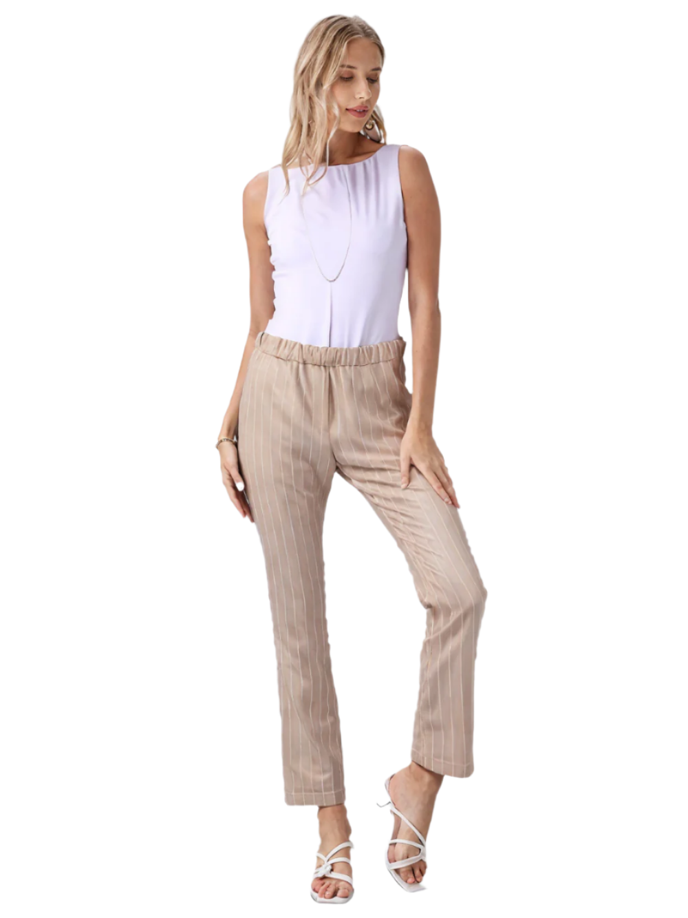 Pinstripe Trousers - Beige