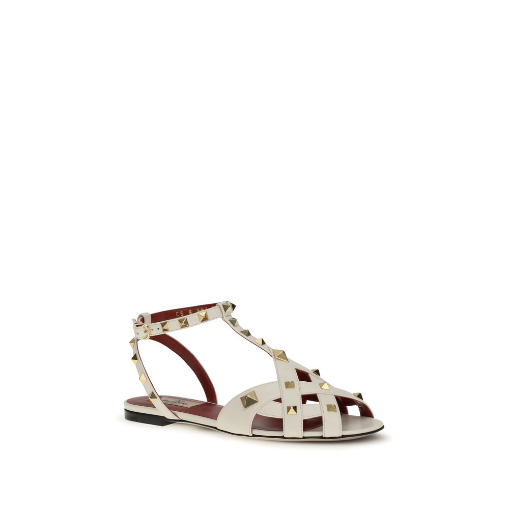 Valentino Garavani Beige Goatskin Flat Sandals - Luxe Marca