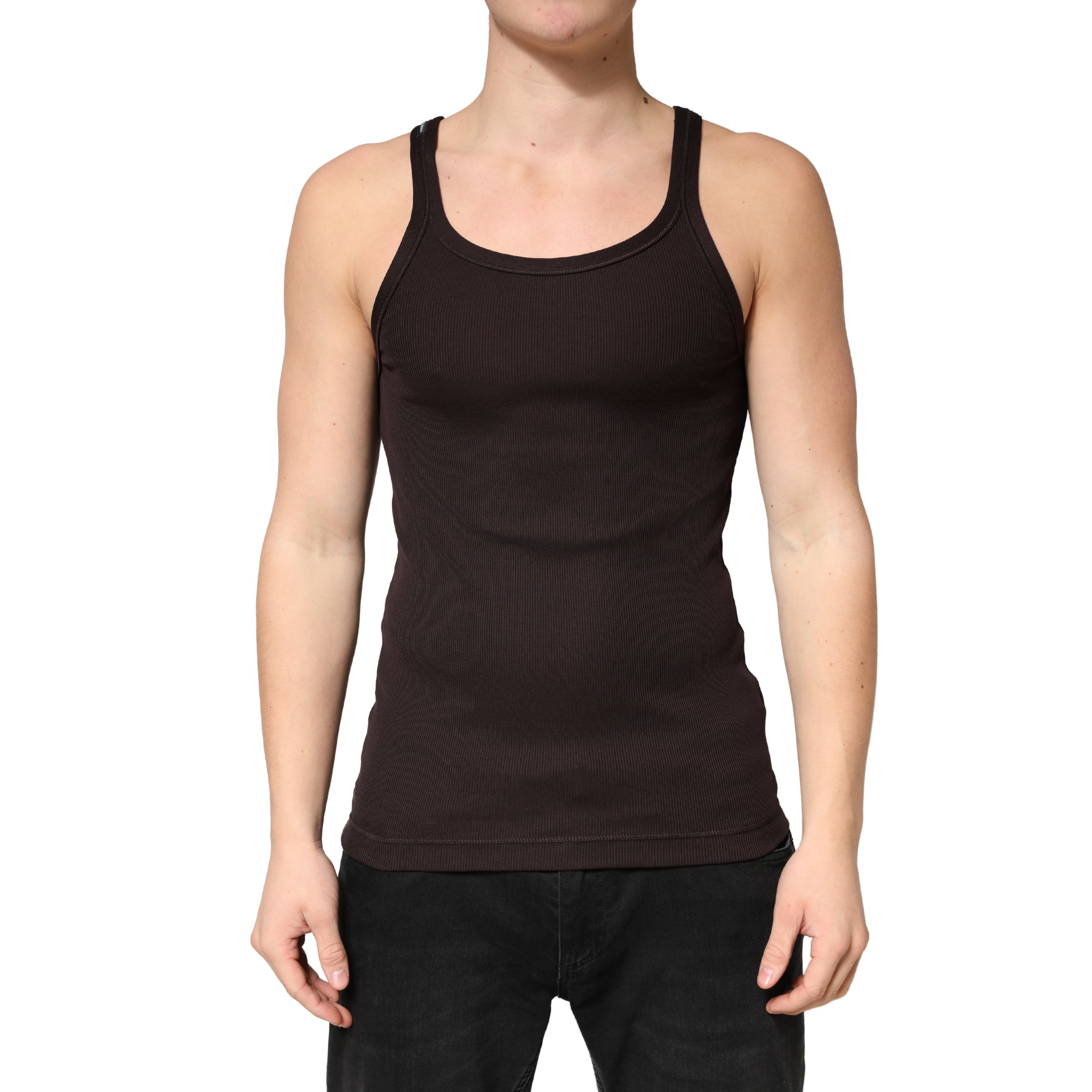 Dolce & Gabbana Brown Cotton Ribbed Sleeveless Tank Top  T-shirt