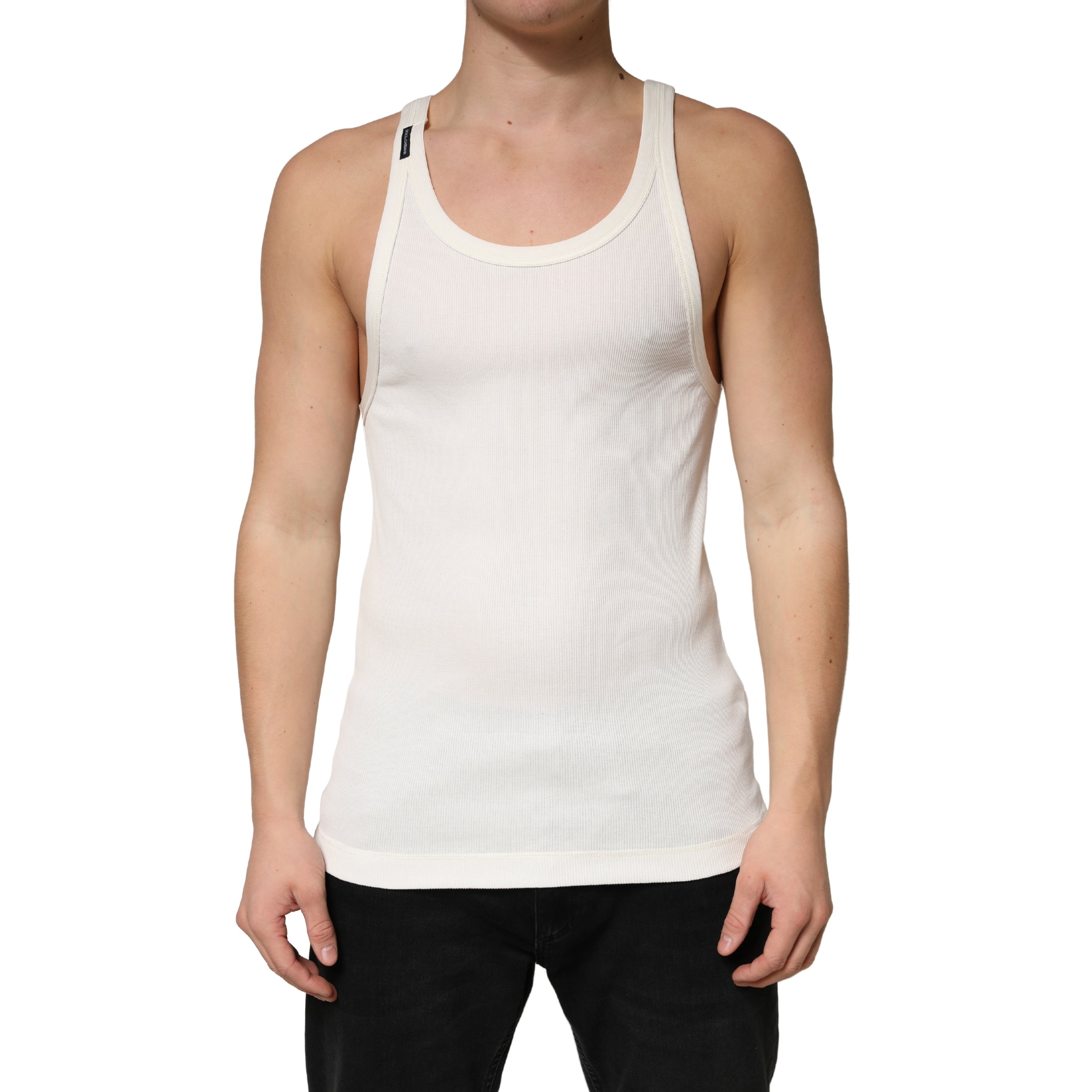 Dolce & Gabbana Ivory Cotton Ribbed Sleeveless Tank Top  T-shirt