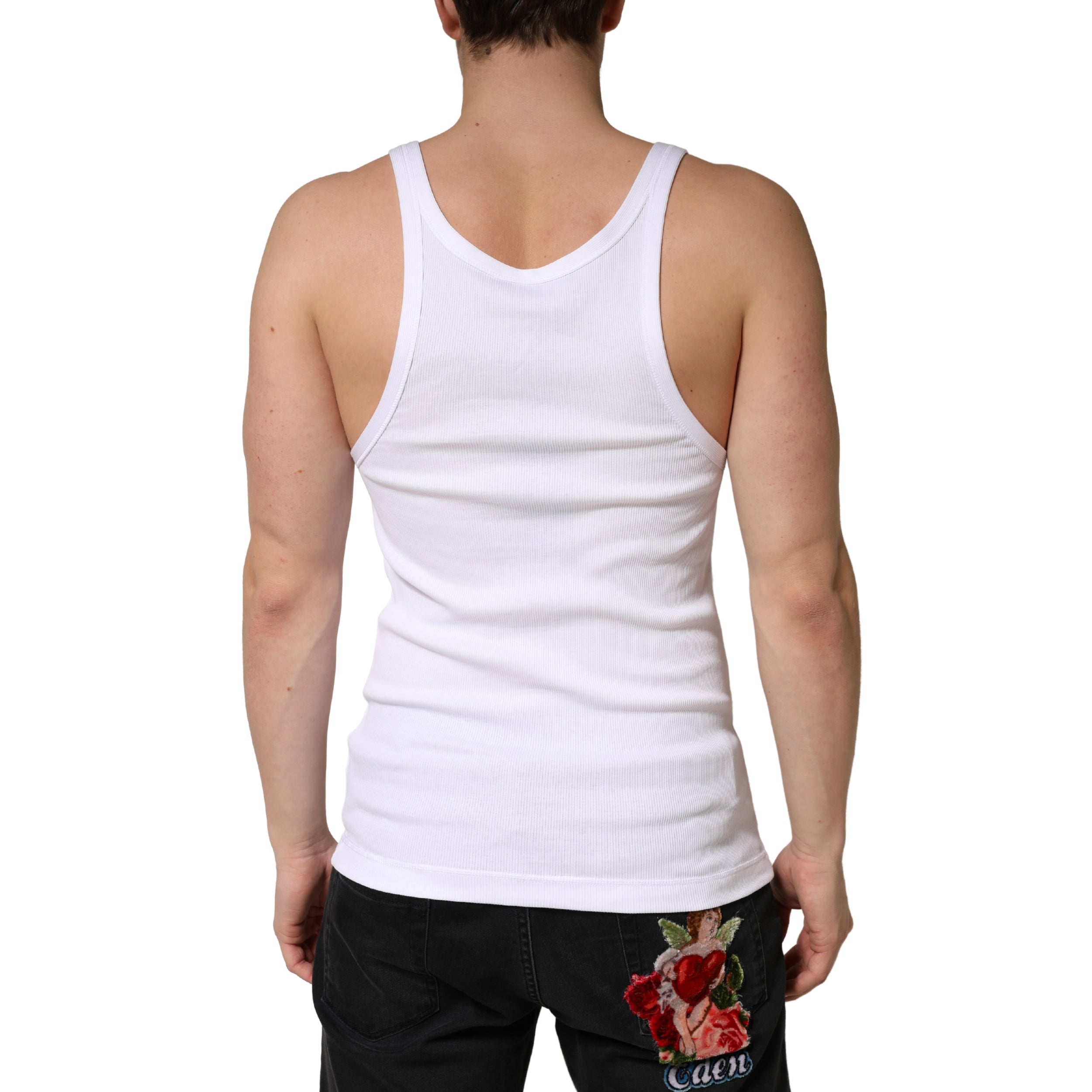 Dolce & Gabbana White Ribbed Cotton Sleeveless Tank Top T-shirt - Luxe Marca