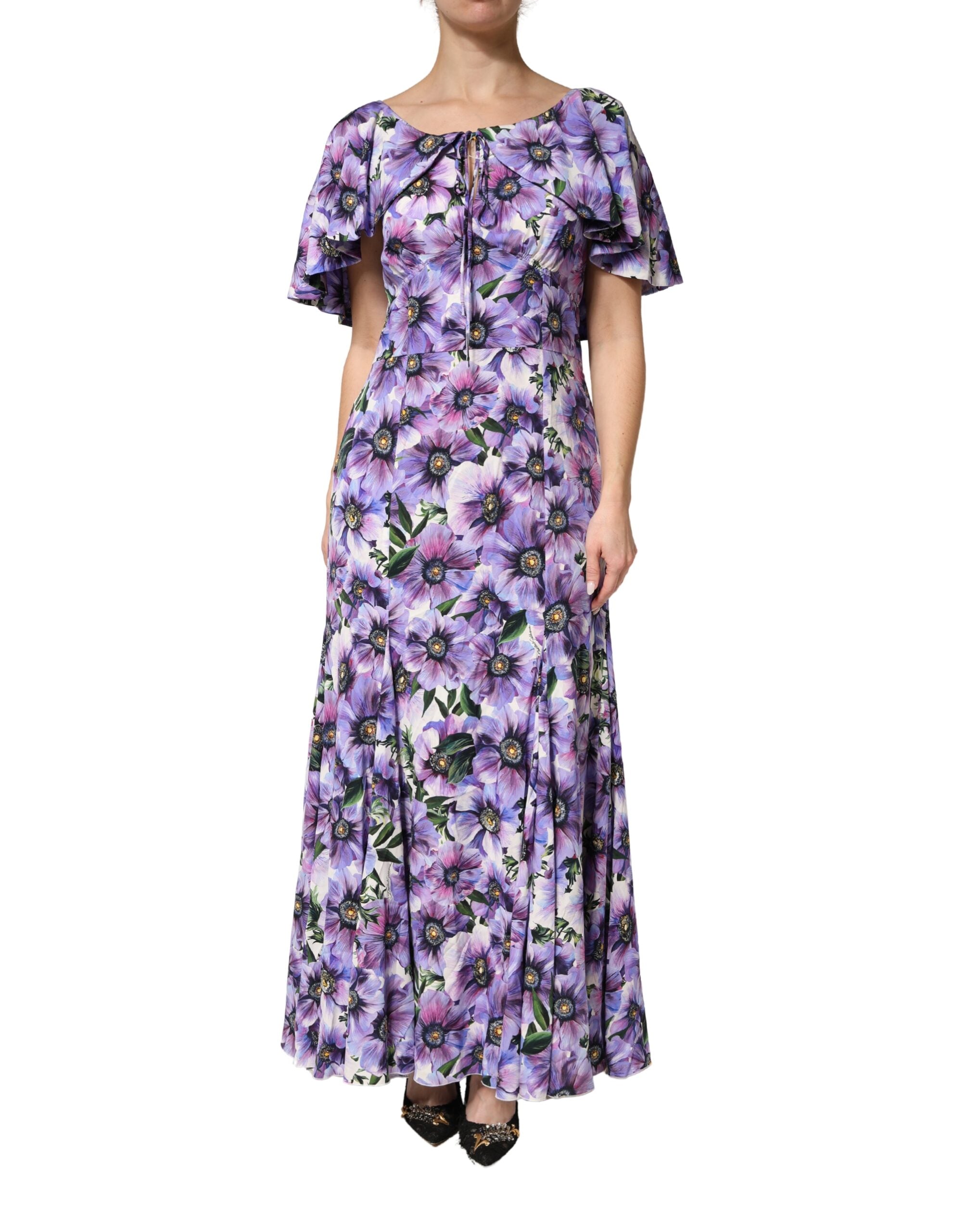 Dolce & Gabbana Purple Floral Silk Stretch Elegant Gown  Dress - Luxe Marca