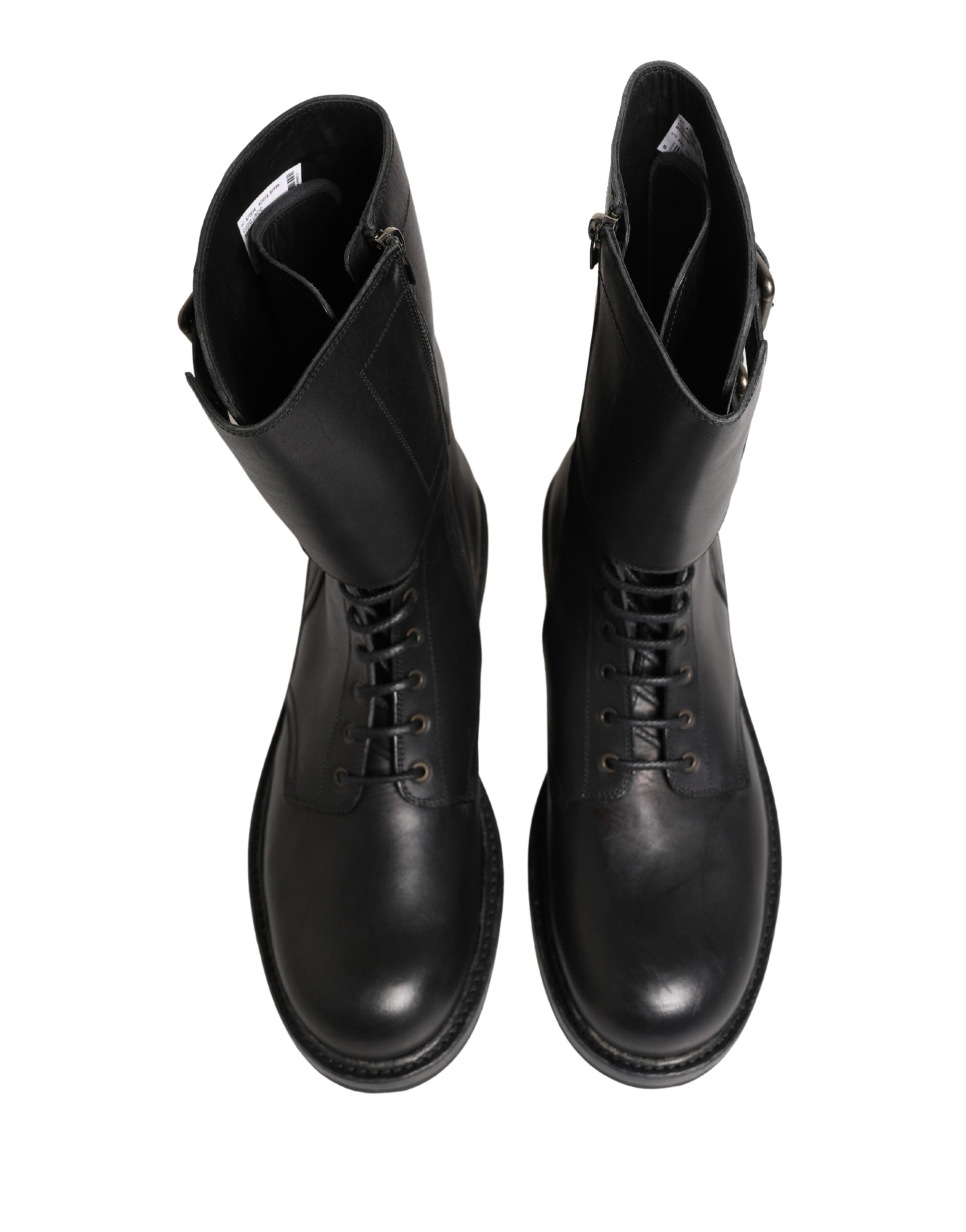 Dolce & Gabbana Black Leather Belted Buckle Combat Boots Shoes - Luxe Marca