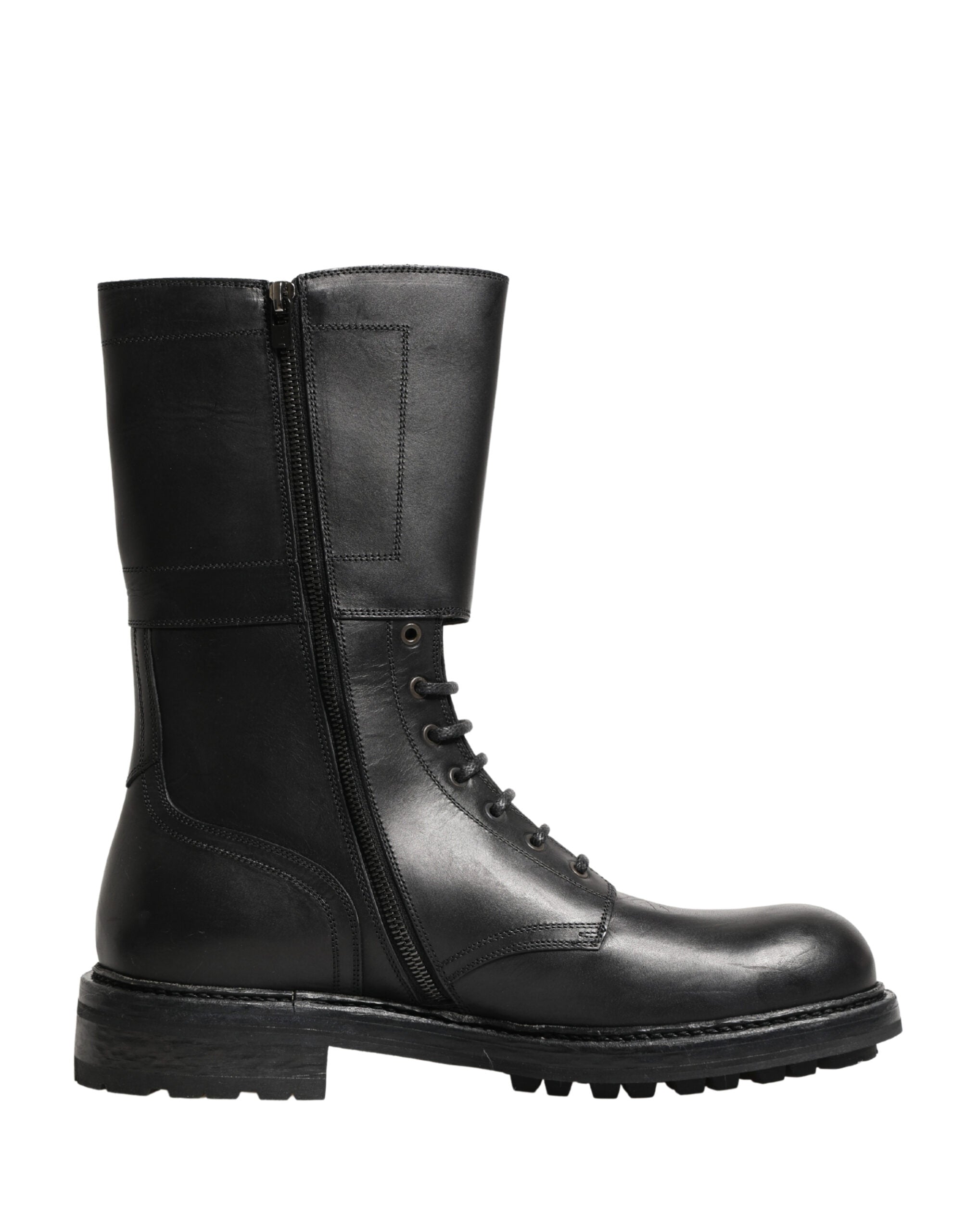 Dolce & Gabbana Black Leather Belted Buckle Combat Boots Shoes - Luxe Marca