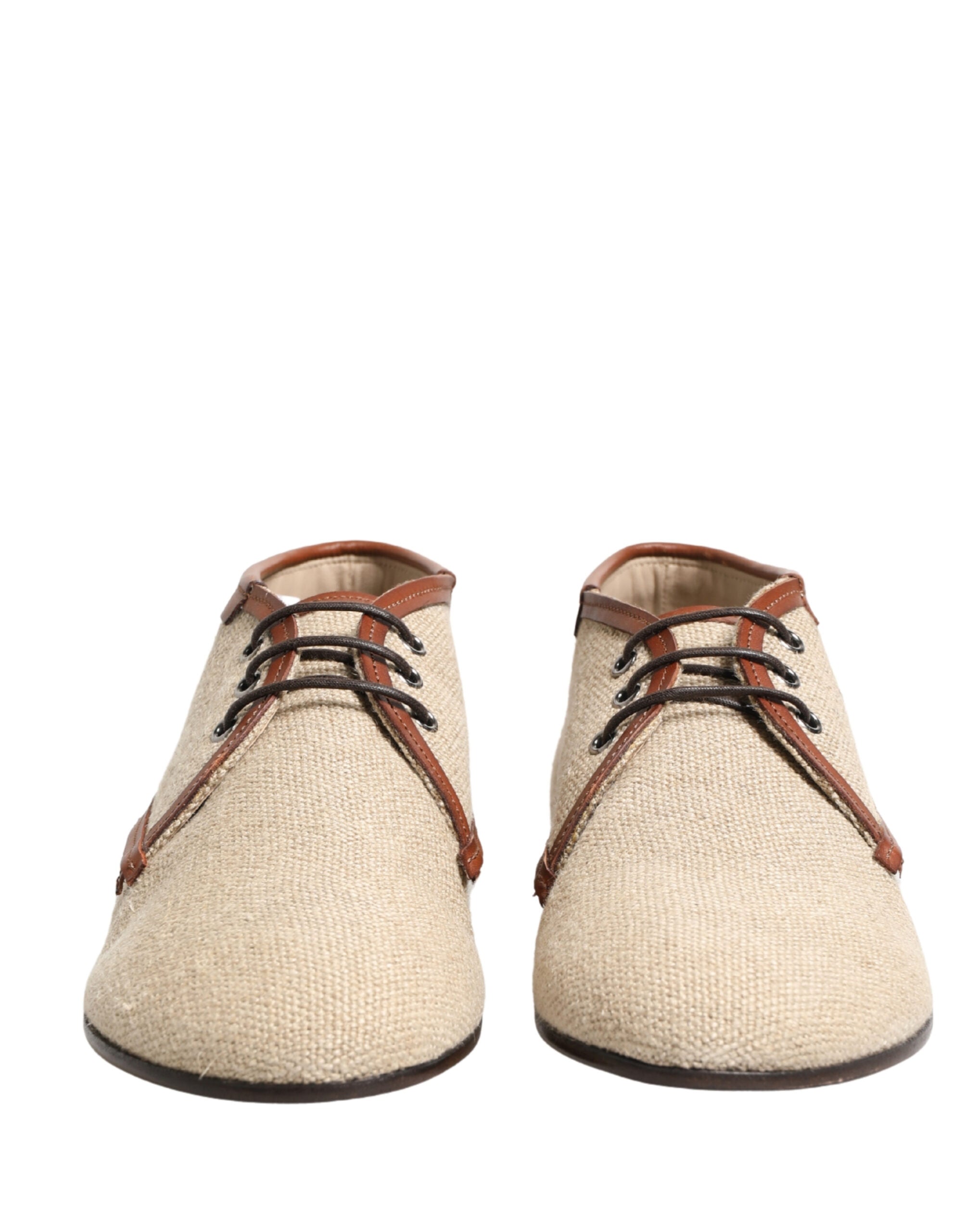 Dolce & Gabbana Beige Canvas Lace-Up Men Dress Derby Shoes - Luxe Marca