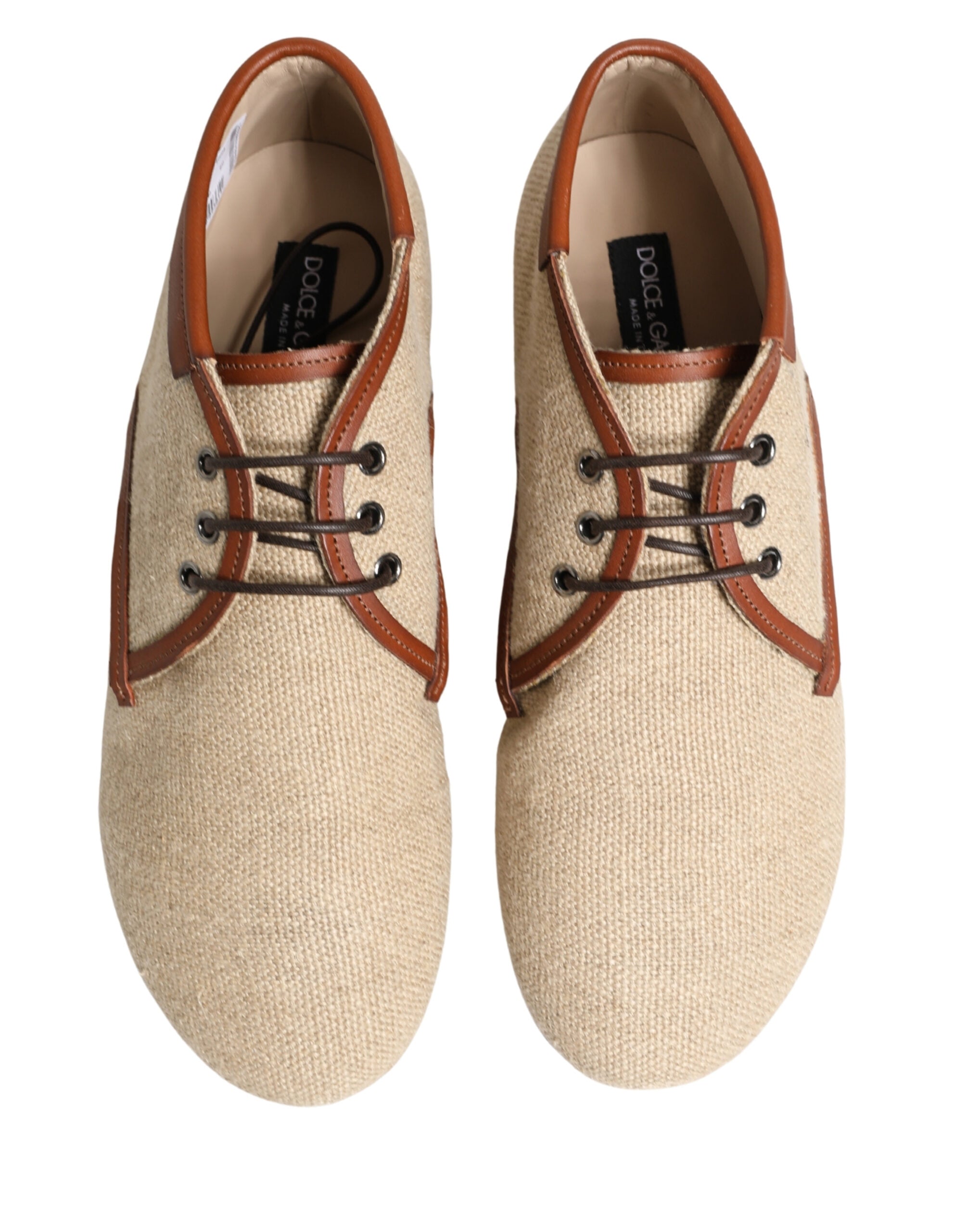 Dolce & Gabbana Beige Canvas Lace-Up Men Dress Derby Shoes - Luxe Marca