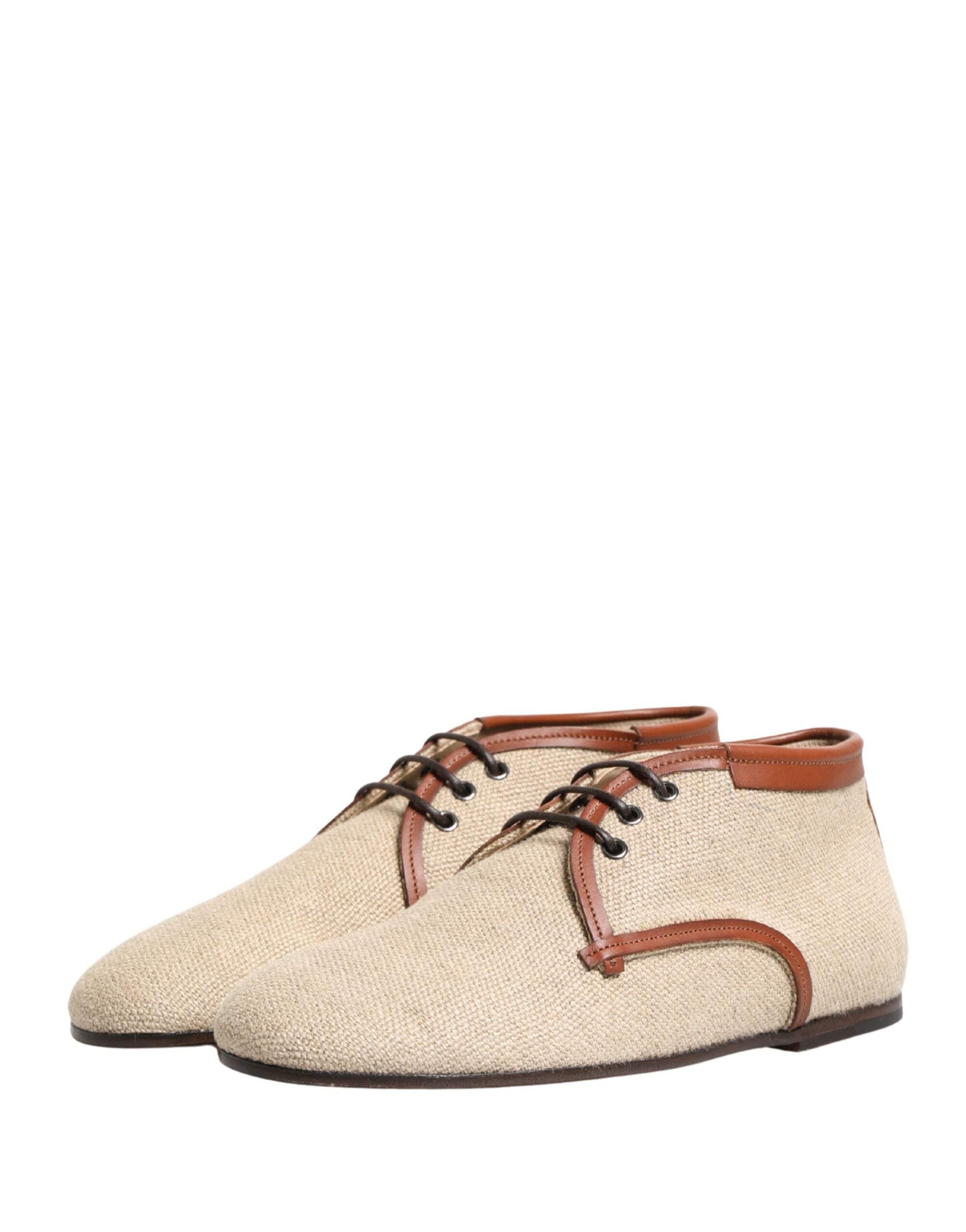 Dolce & Gabbana Beige Canvas Lace-Up Men Dress Derby Shoes - Luxe Marca