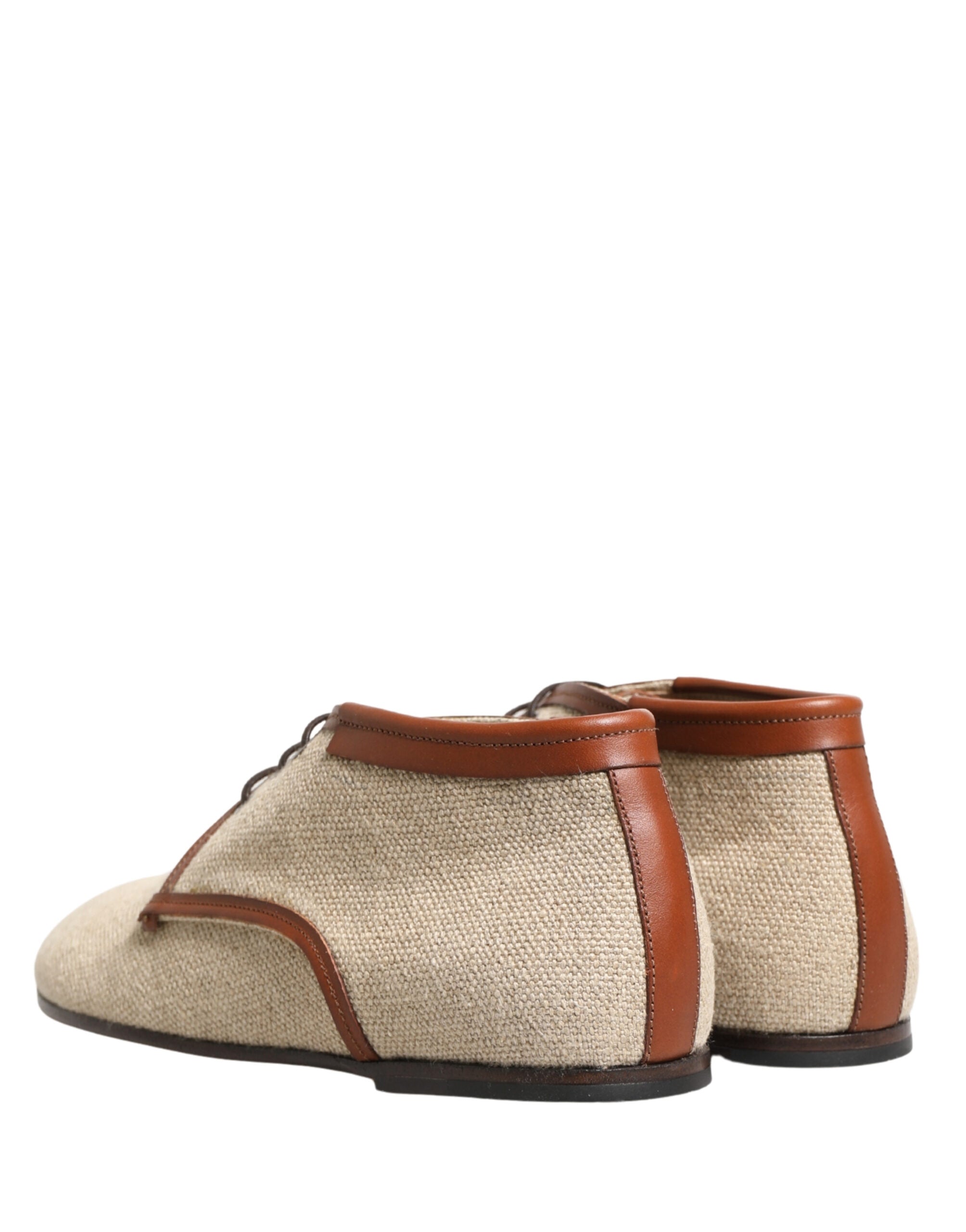 Dolce & Gabbana Beige Canvas Lace-Up Men Dress Derby Shoes - Luxe Marca