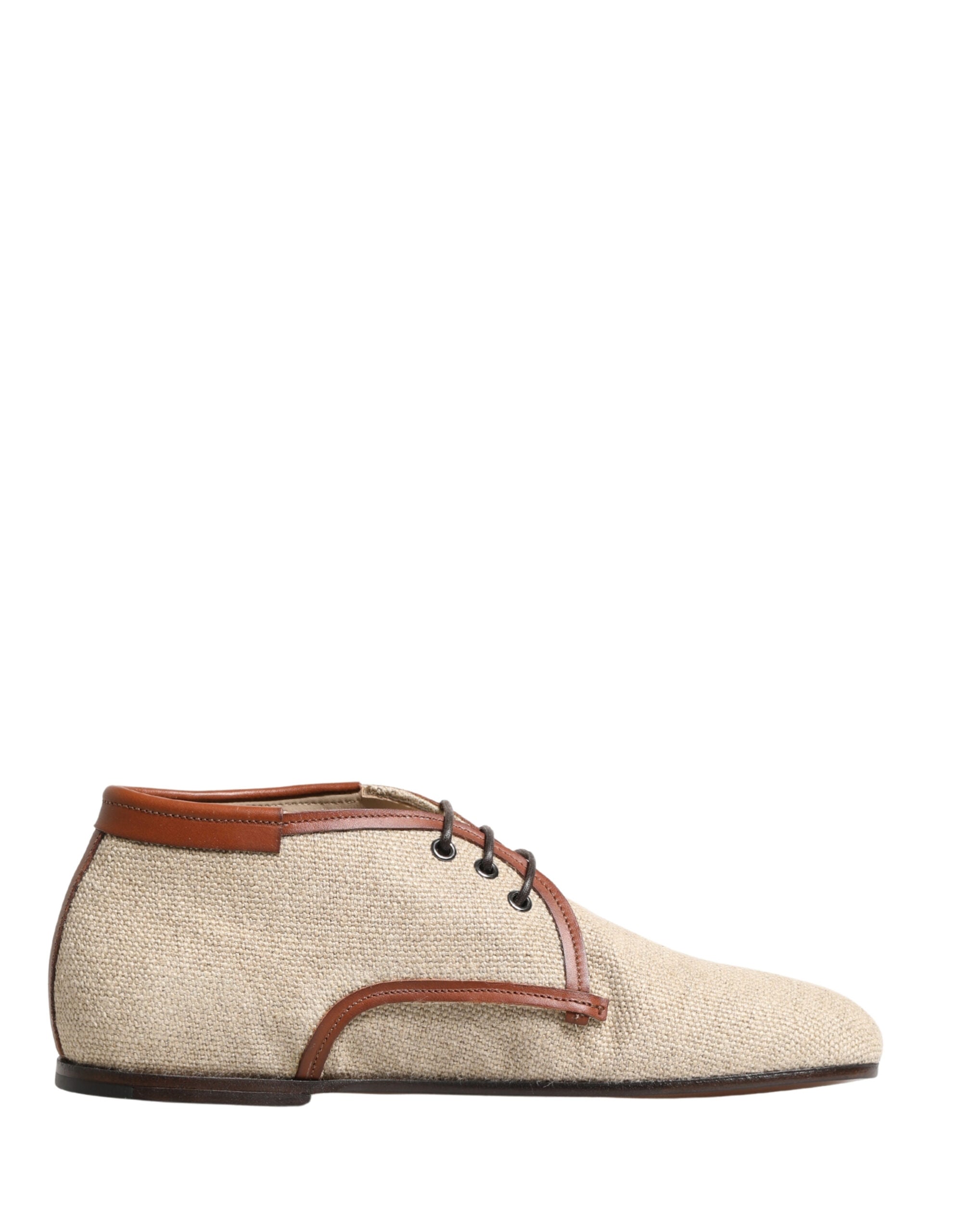 Dolce & Gabbana Beige Canvas Lace-Up Men Dress Derby Shoes - Luxe Marca
