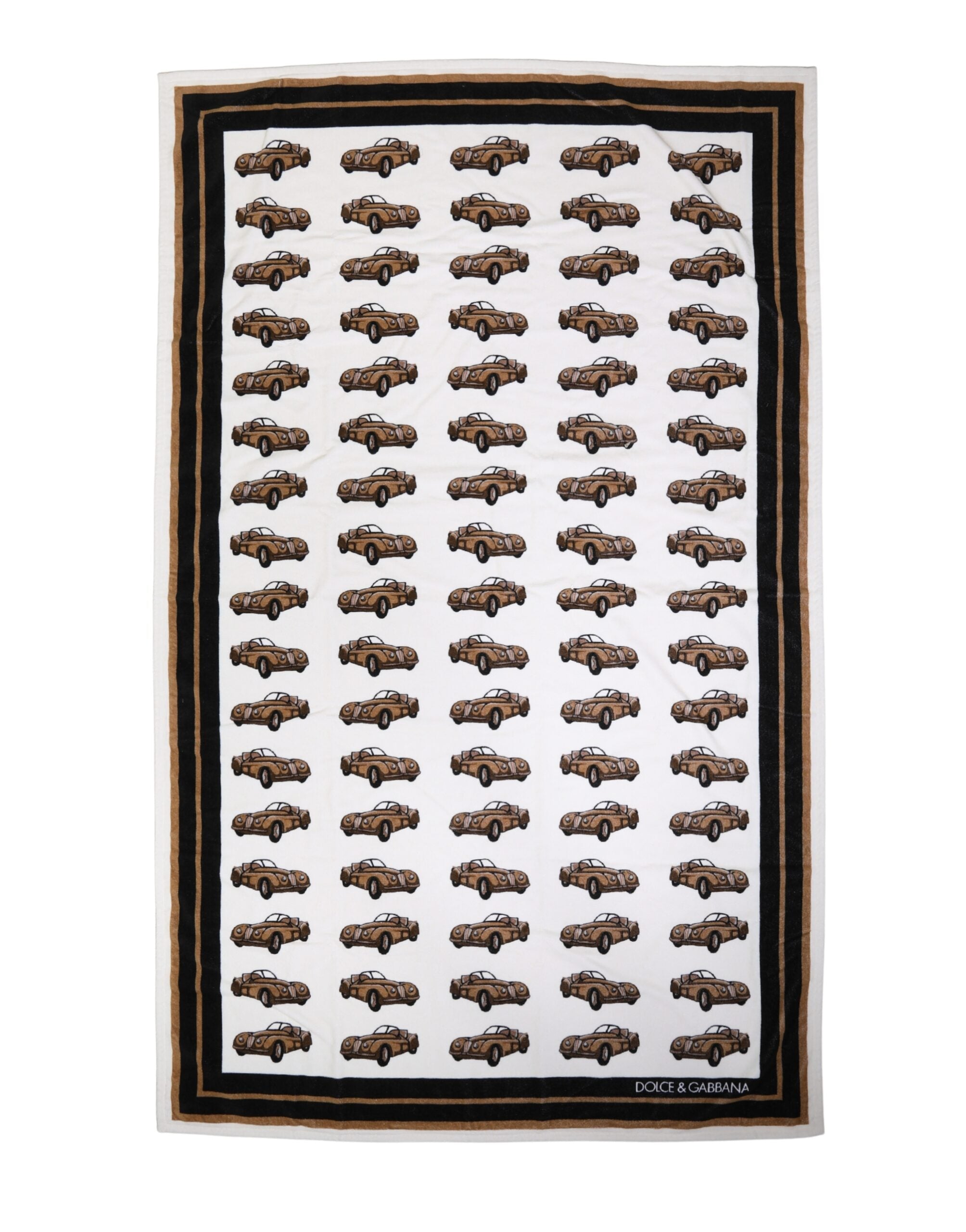 Dolce & Gabbana Towel White Cotton Car Graphic Print 115cm x 180cm Beach - Luxe Marca