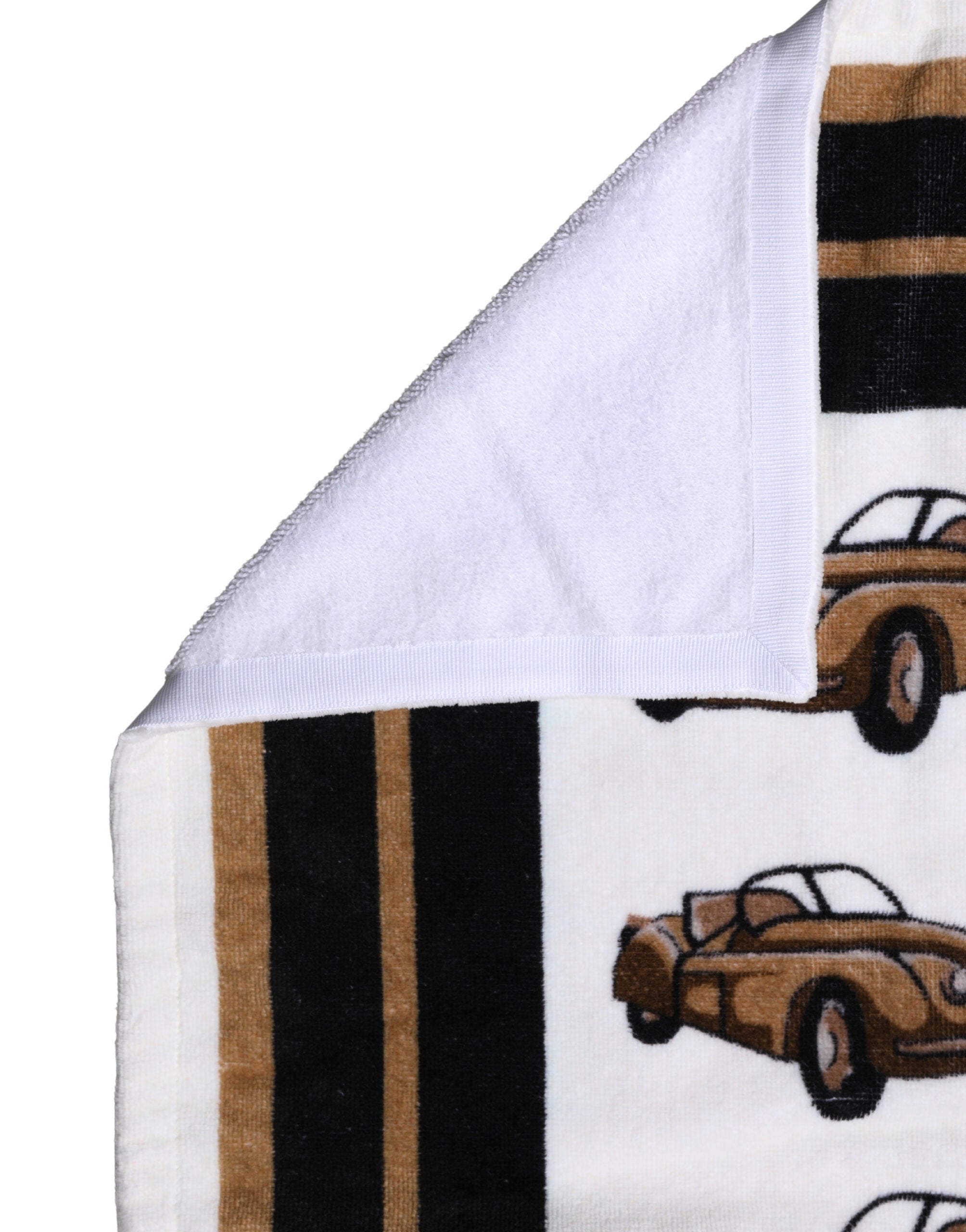 Dolce & Gabbana Towel White Cotton Car Graphic Print 115cm x 180cm Beach - Luxe Marca