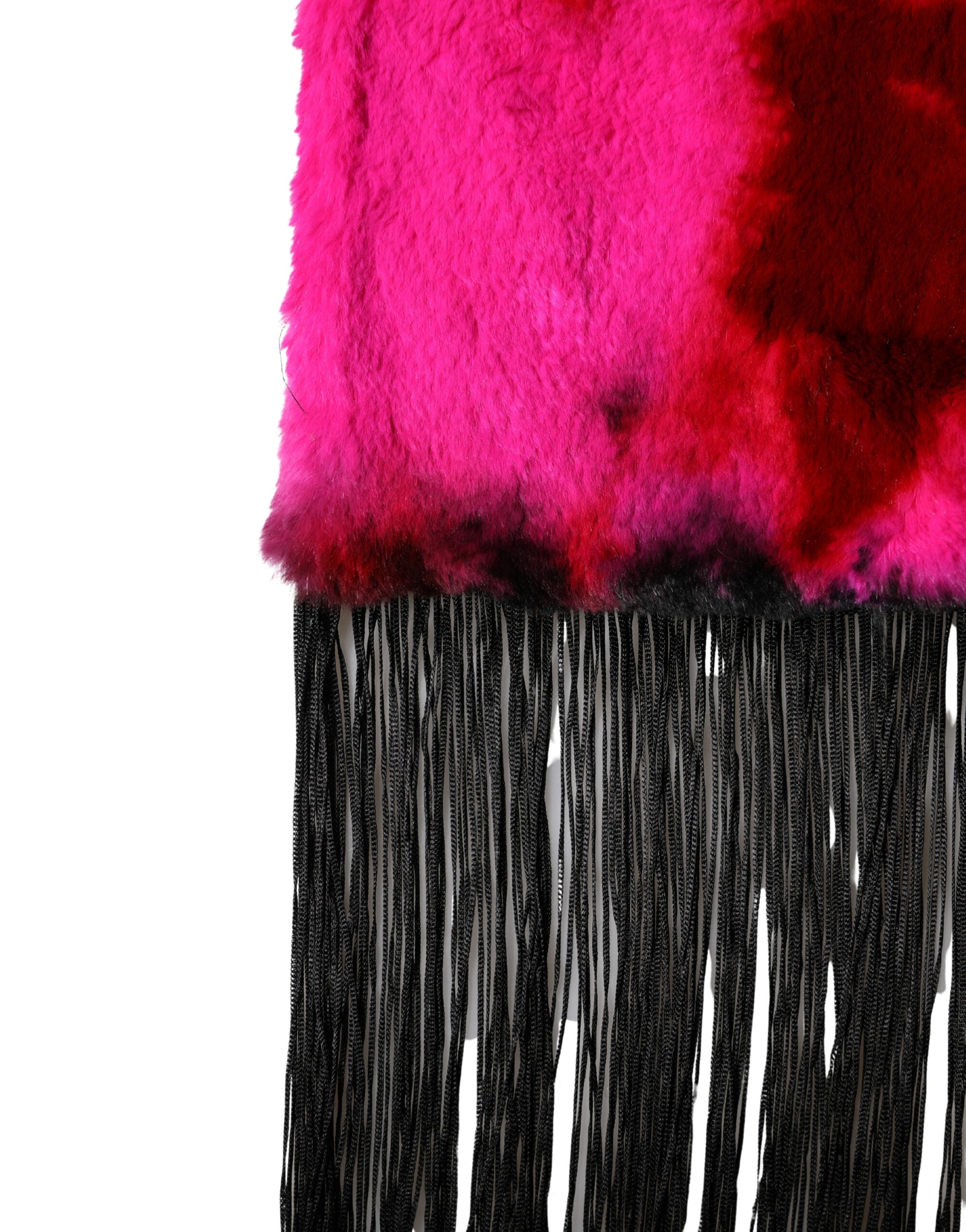 Dolce & Gabbana Pink Black Faux Fur Neck Wrap Fringes 200cm x 59cm Scarf - Luxe Marca