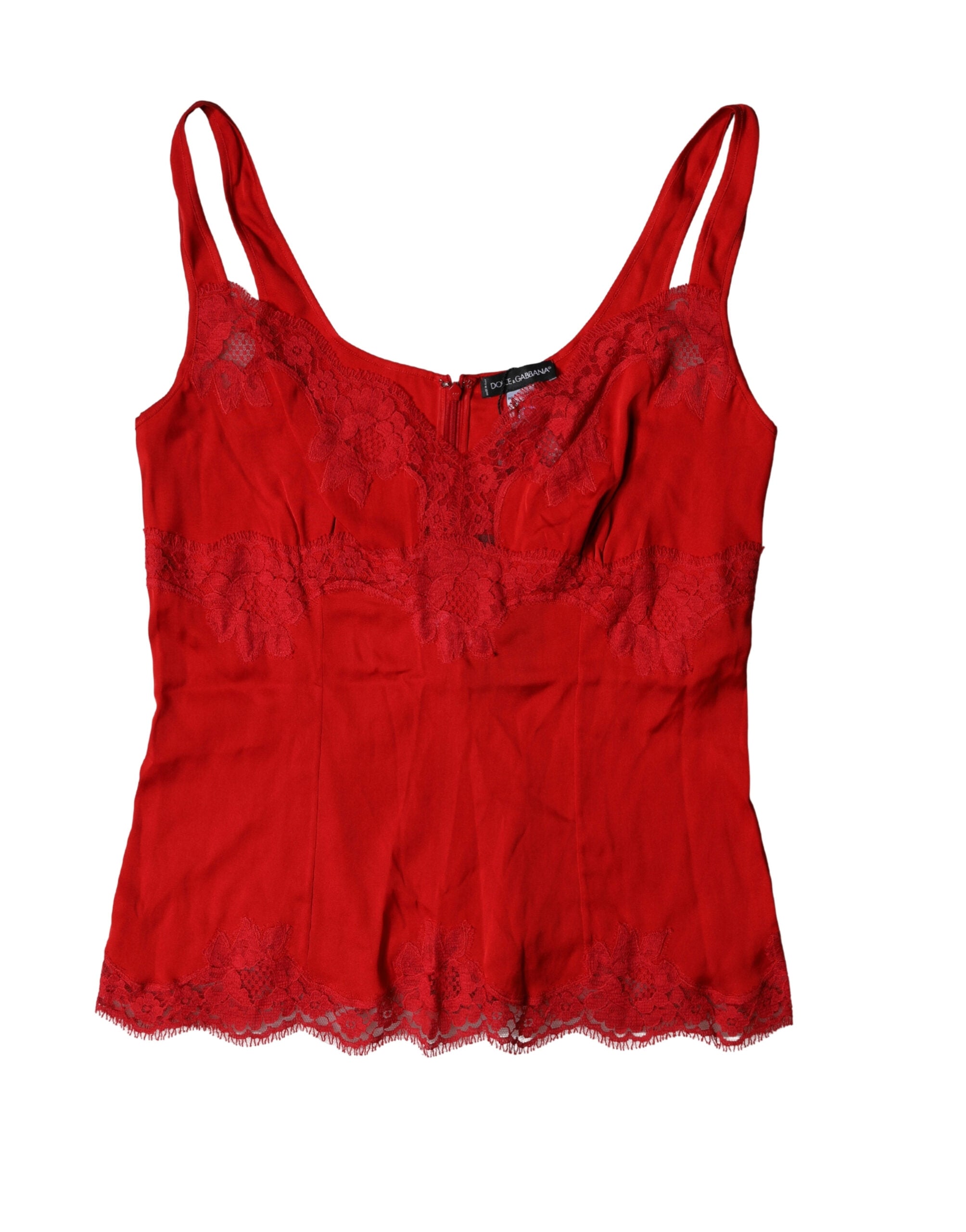 Dolce & Gabbana Red Silk Floral Lace Lingerie Top Underwear - Luxe Marca