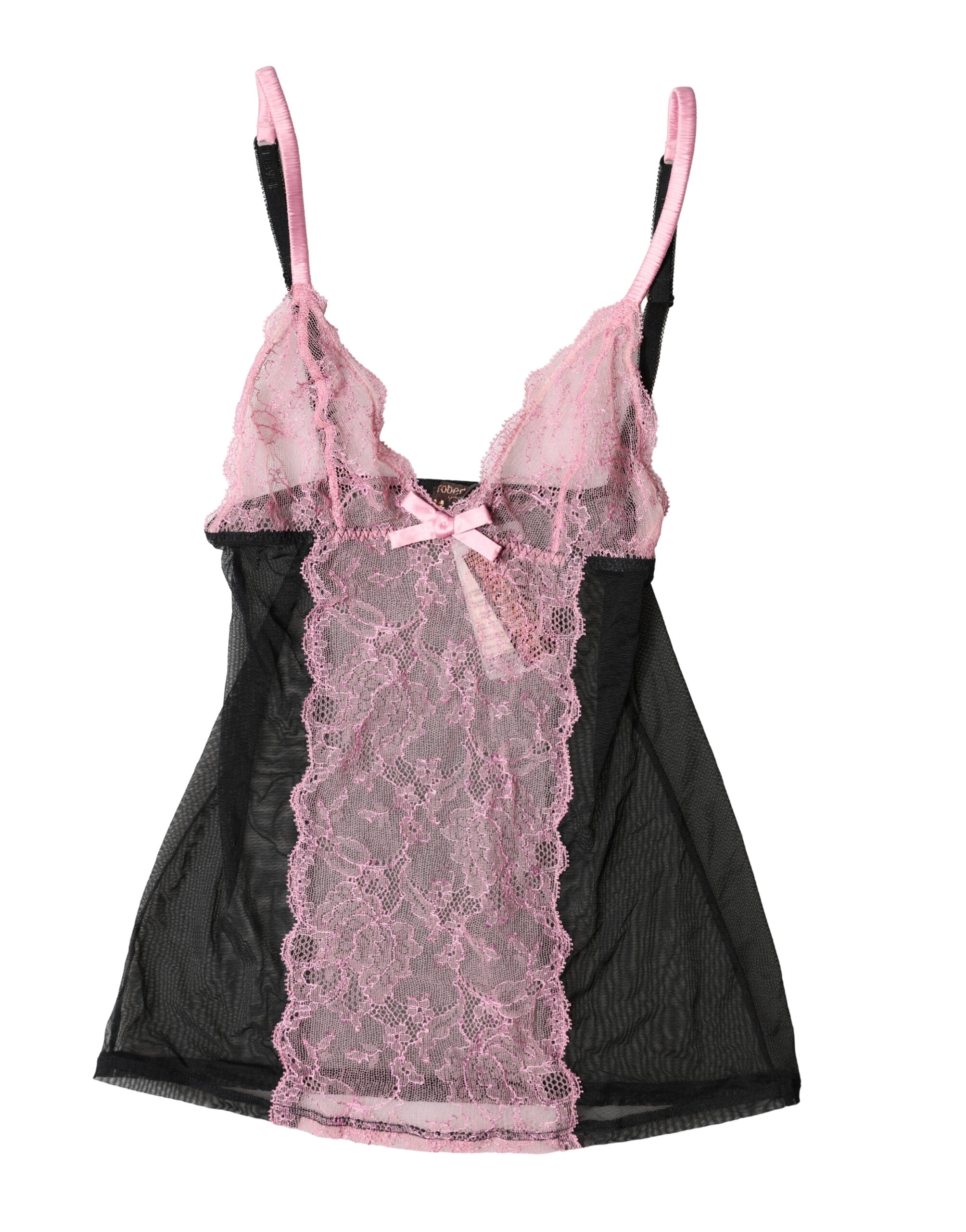 Roberto Cavalli Black Pink Floral Lace Lingerie Top Underwear - Luxe Marca