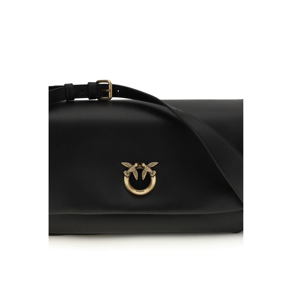 PINKO Black Calf Leather Bos Taurus Shoulder Bag - Luxe Marca