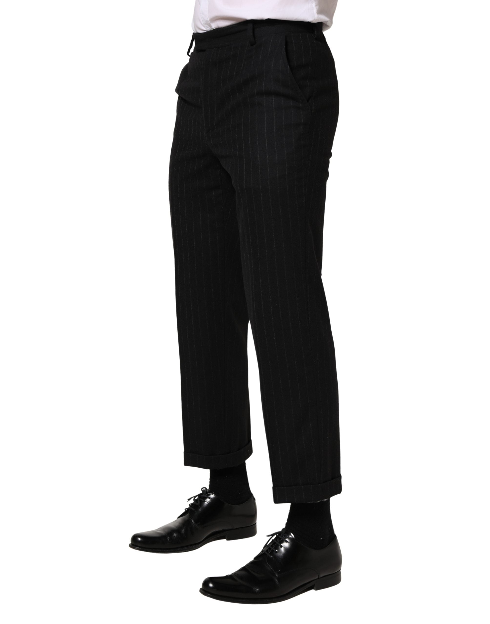 Dolce & Gabbana Black Stripes Wool Dress Formal Trouser Pants - Luxe Marca