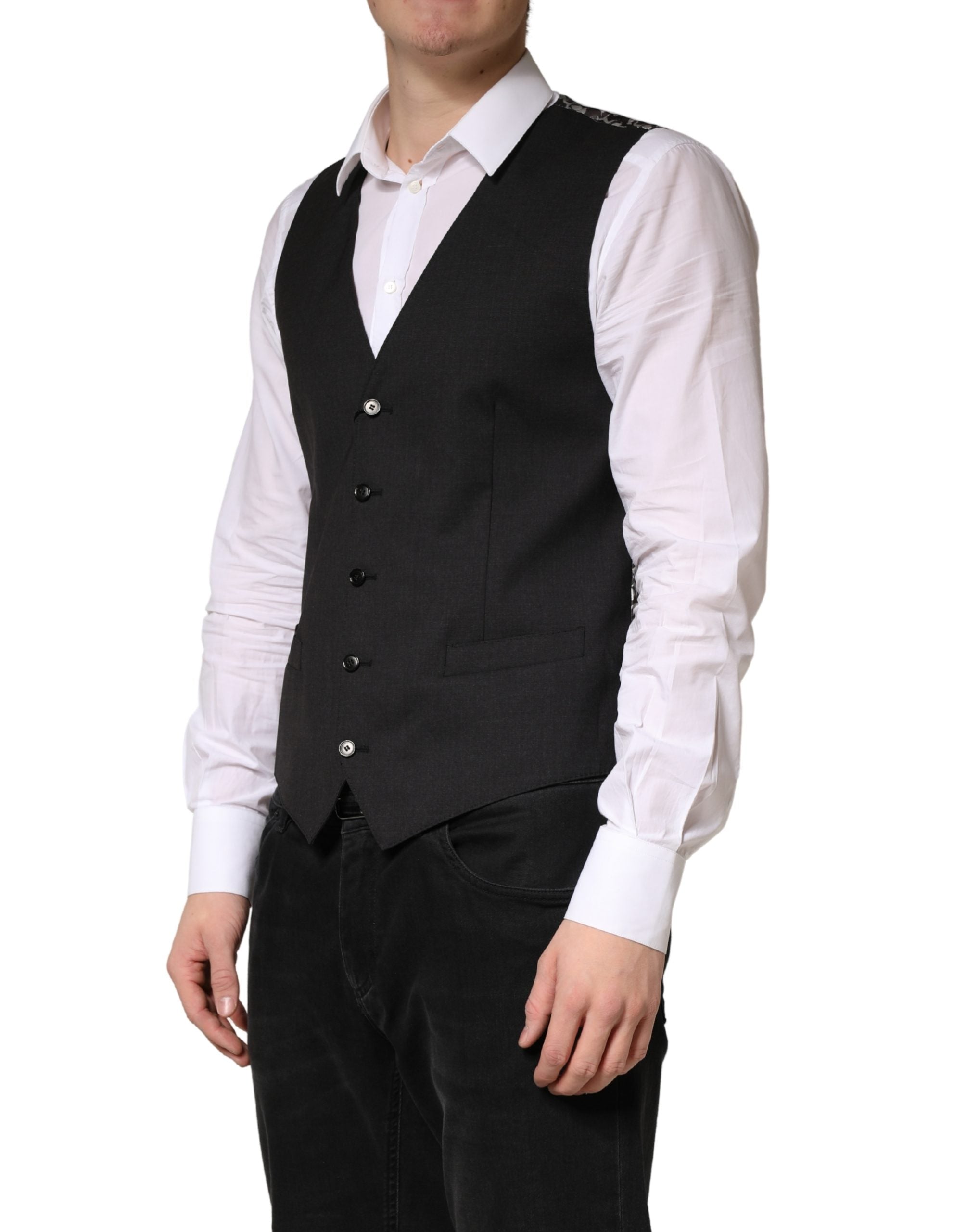 Dolce & Gabbana Black Wool Dress Men Formal Waistcoat Vest - Luxe Marca