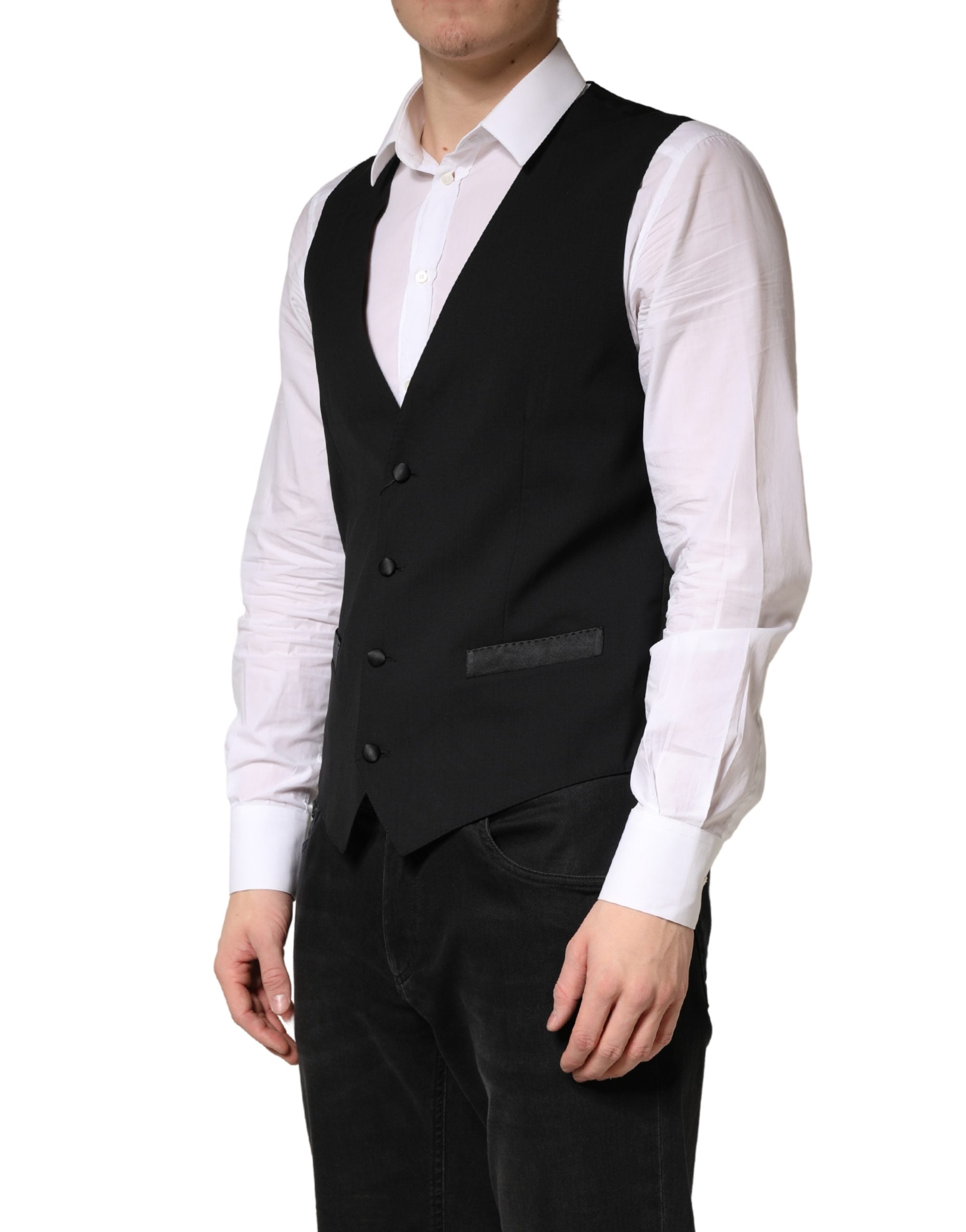 Dolce & Gabbana Black Wool Dress Men Formal Waistcoat Vest - Luxe Marca