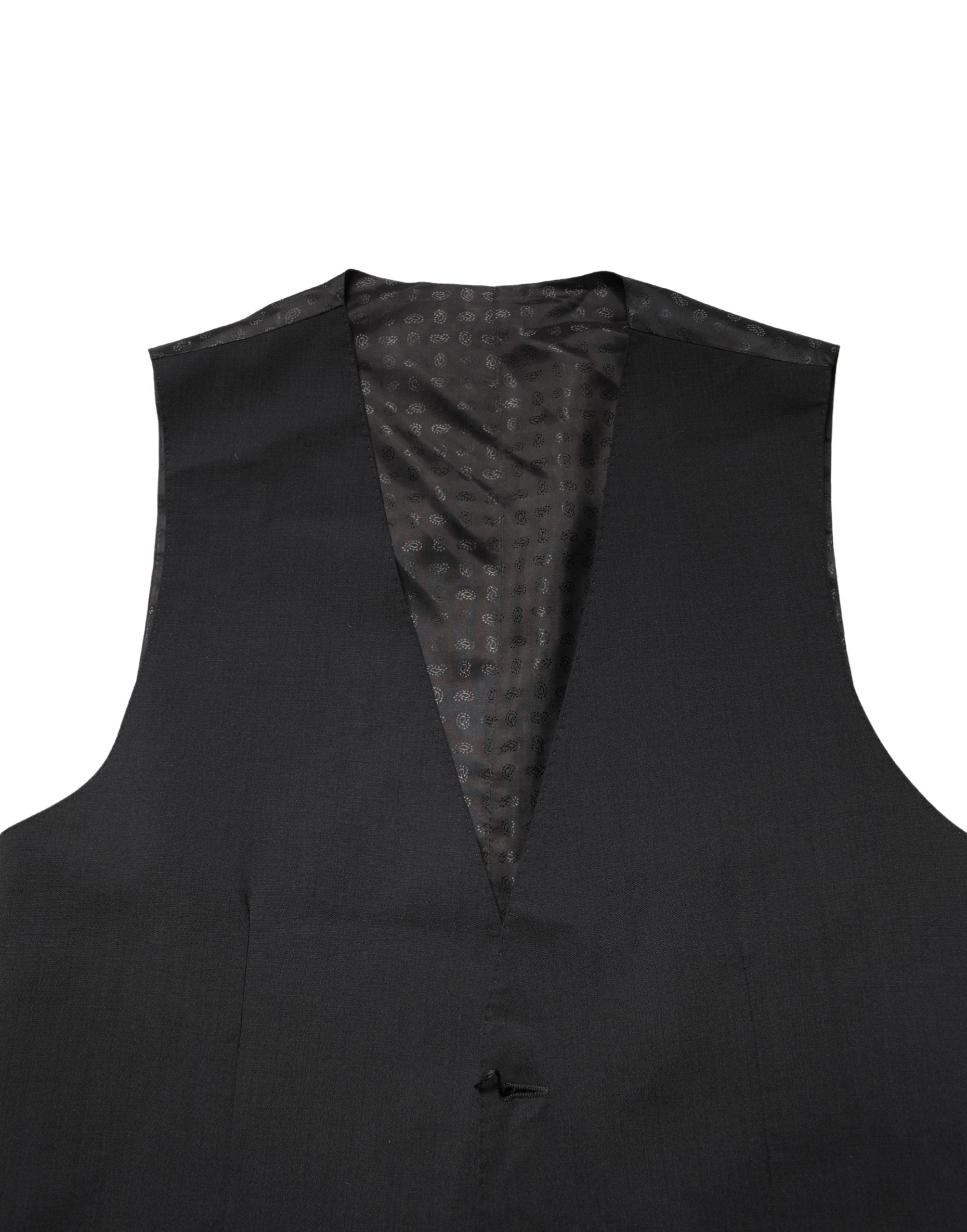 Dolce & Gabbana Black Wool Dress Men Formal Waistcoat Vest - Luxe Marca