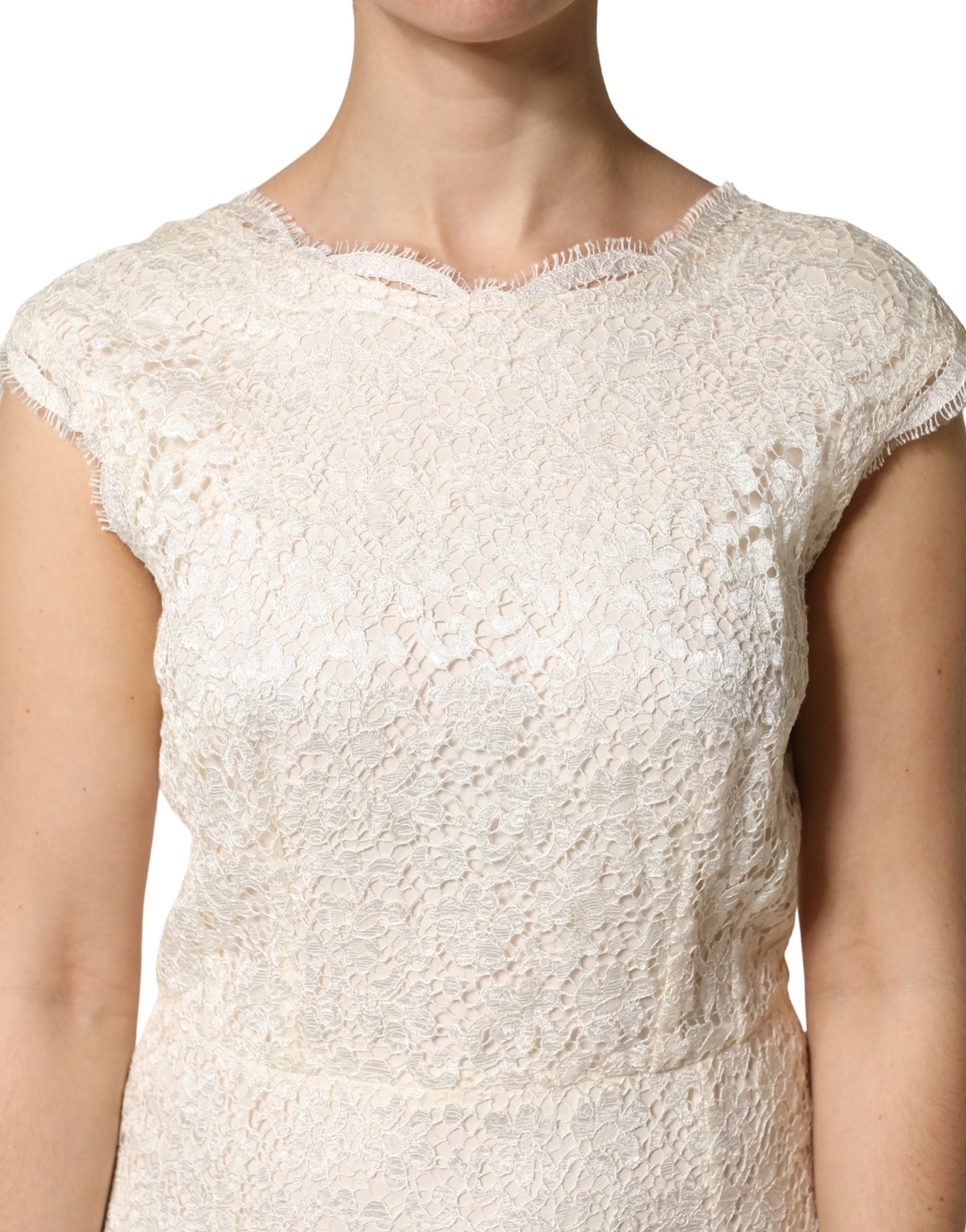 Dolce & Gabbana White Lace Viscose Sheath Long Gown Dress - Luxe Marca