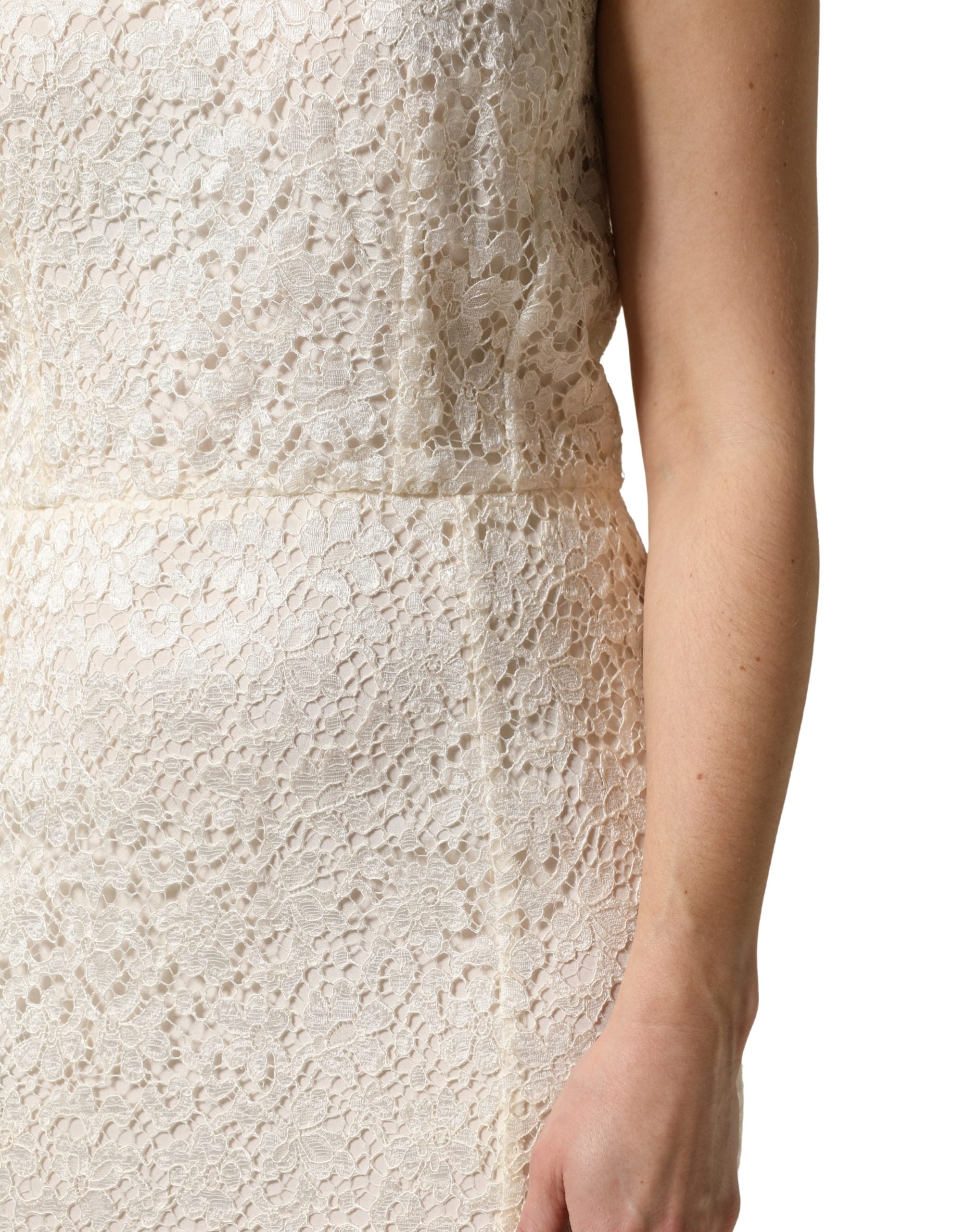 Dolce & Gabbana White Lace Viscose Sheath Long Gown Dress - Luxe Marca