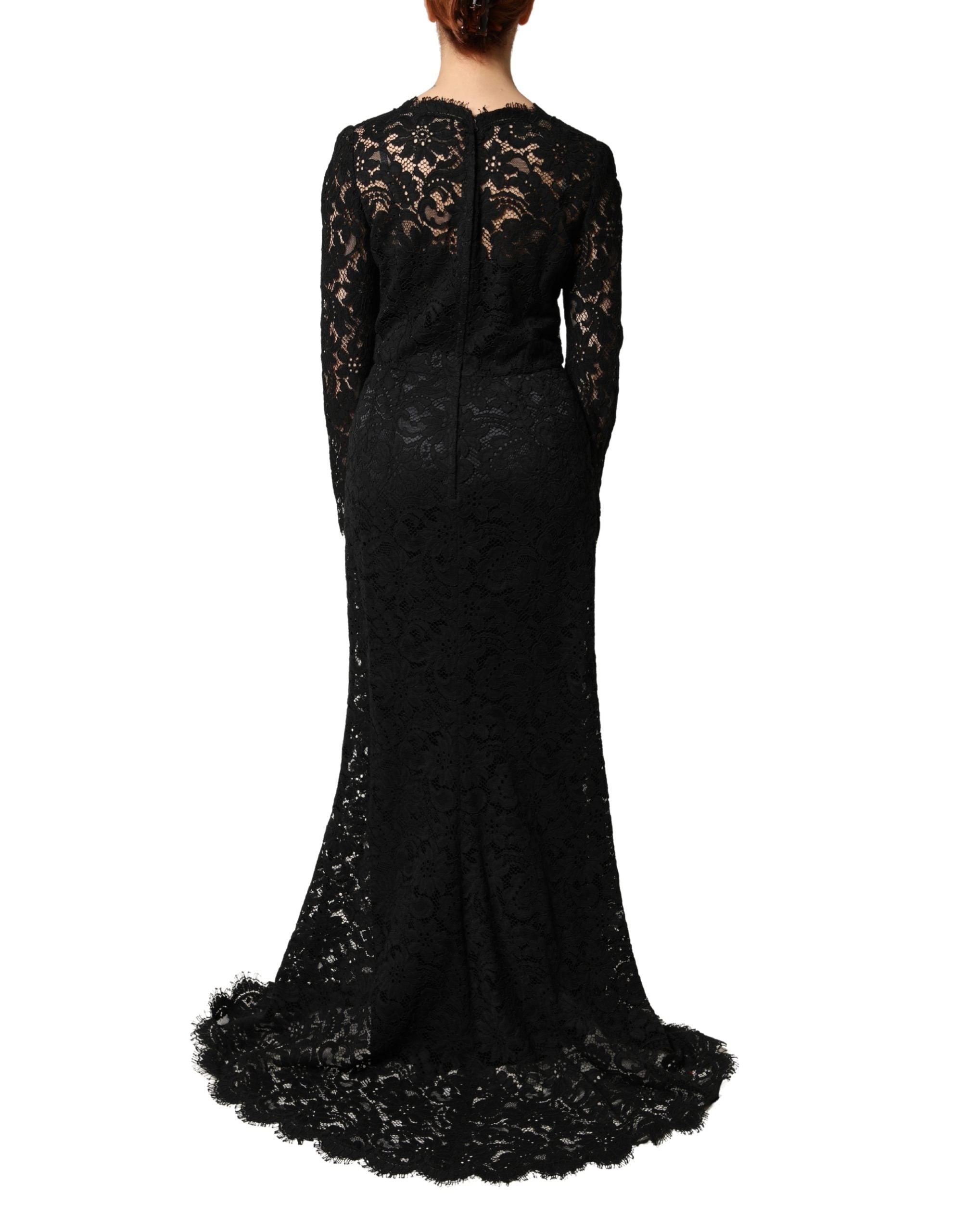 Dolce & Gabbana Black Lace Long Sleeves Cotton Maxi Dress - Luxe Marca