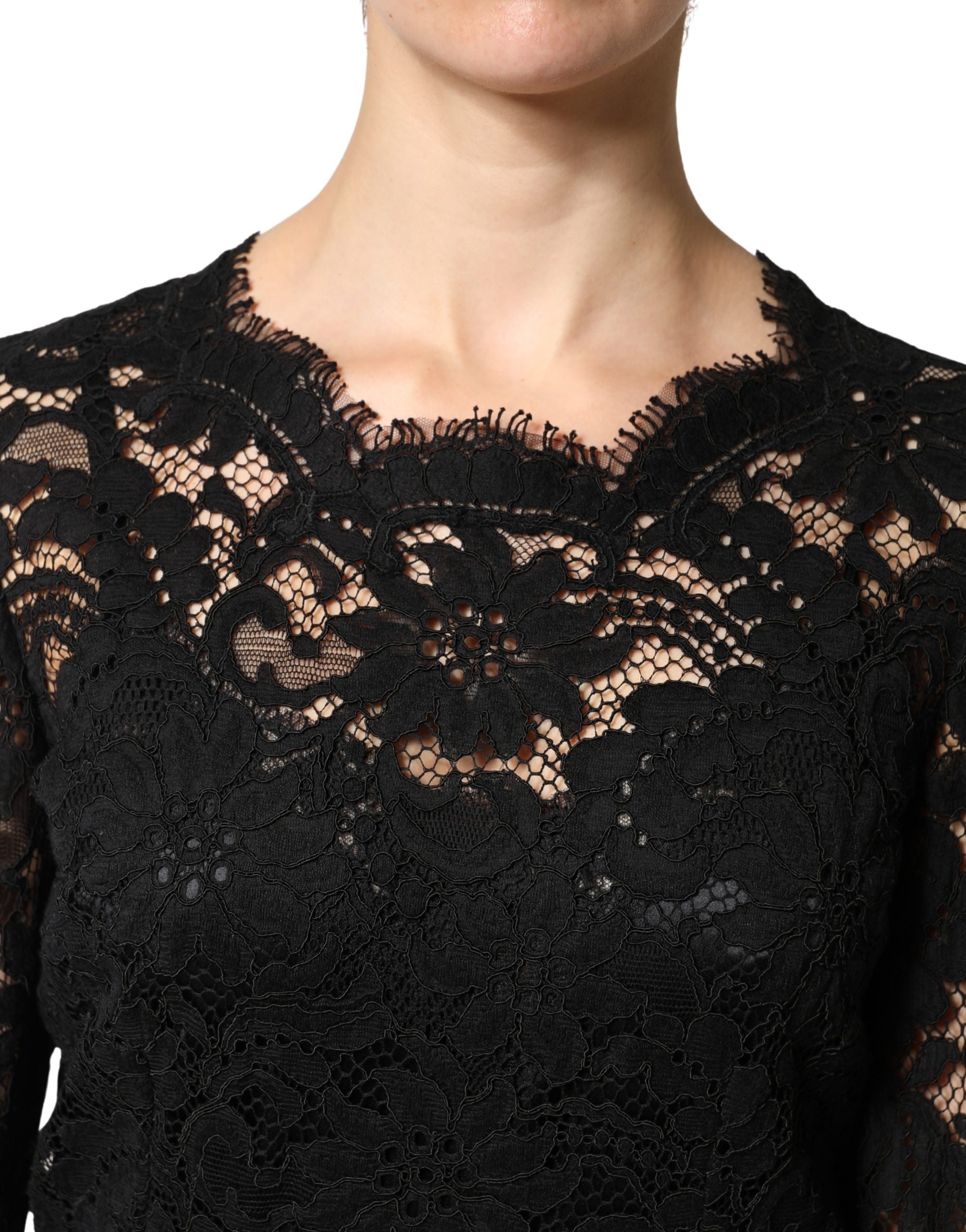 Dolce & Gabbana Black Lace Long Sleeves Cotton Maxi Dress - Luxe Marca