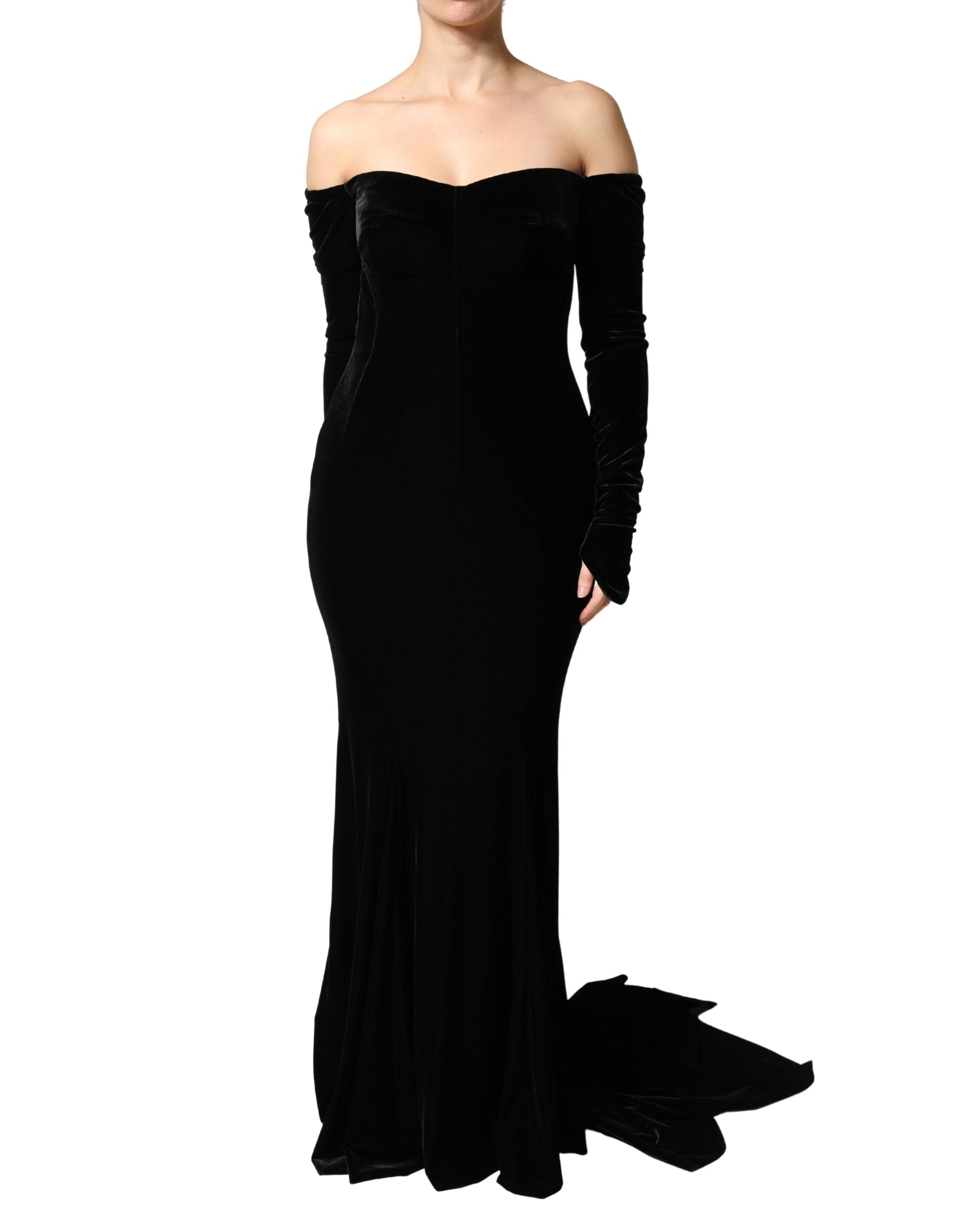 Dolce & Gabbana Black Off Shoulder Bodycon Long Gown Dress - Luxe Marca