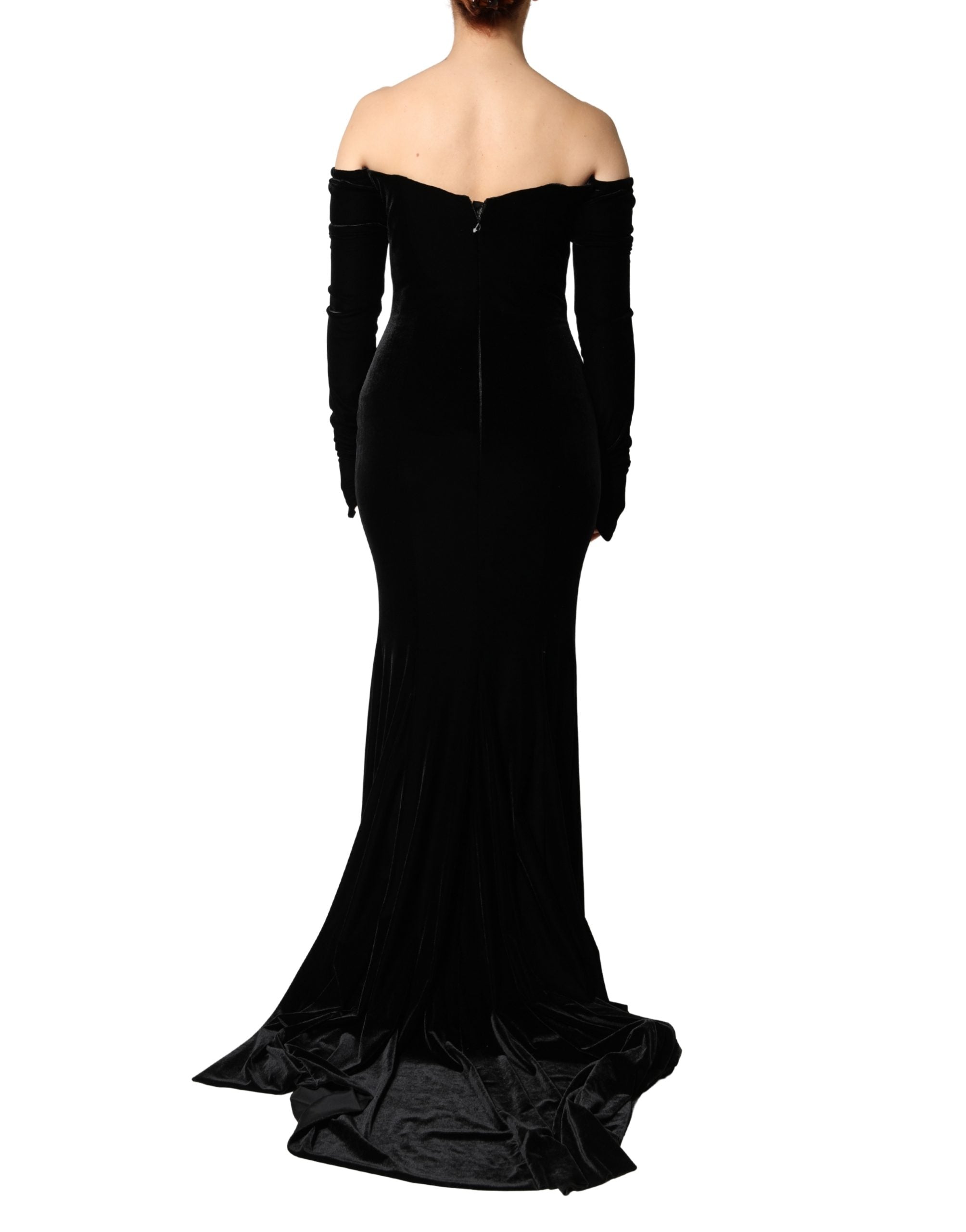 Dolce & Gabbana Black Off Shoulder Bodycon Long Gown Dress - Luxe Marca