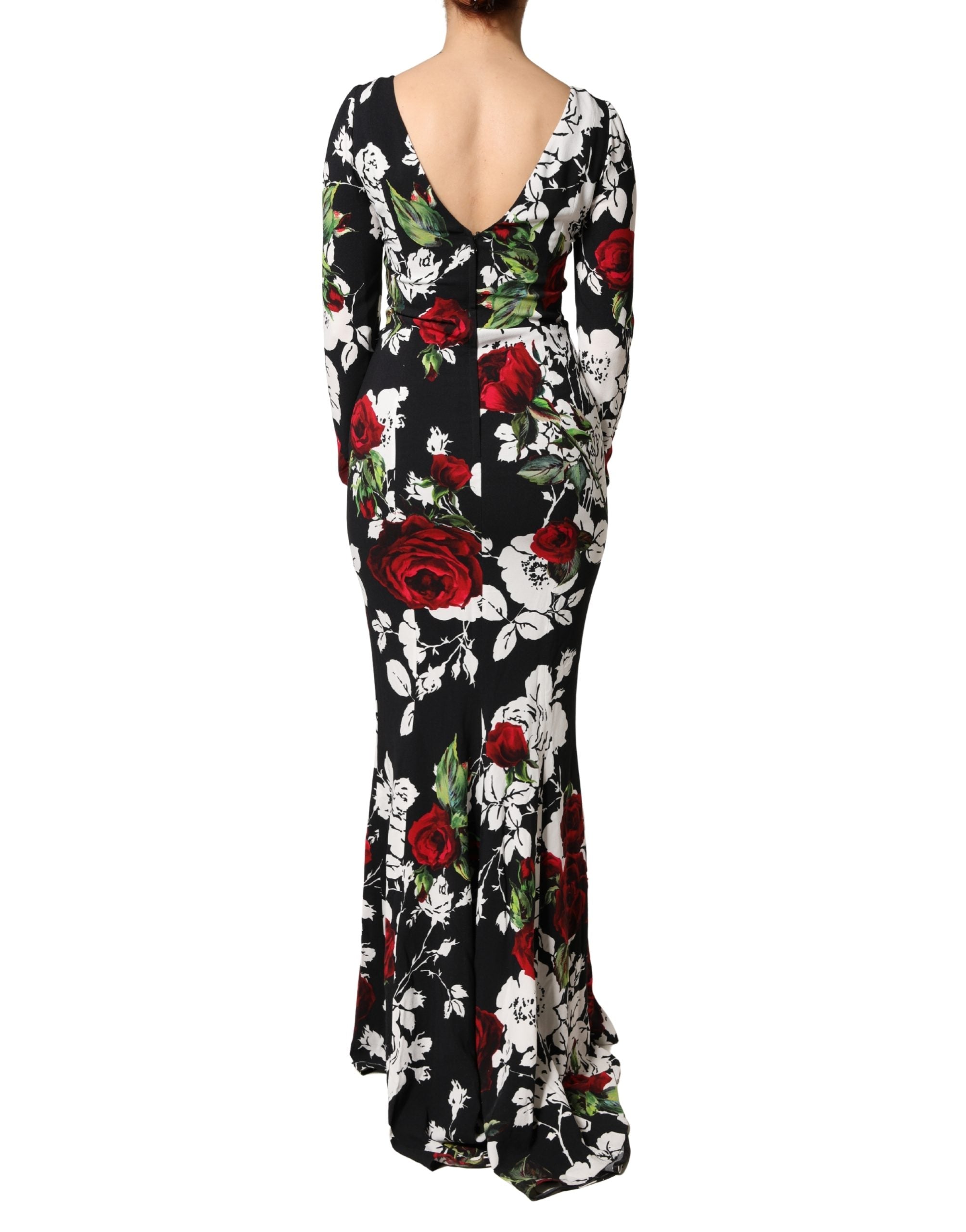 Dolce & Gabbana Black Floral Viscose Bodycon Long Gown Dress - Luxe Marca