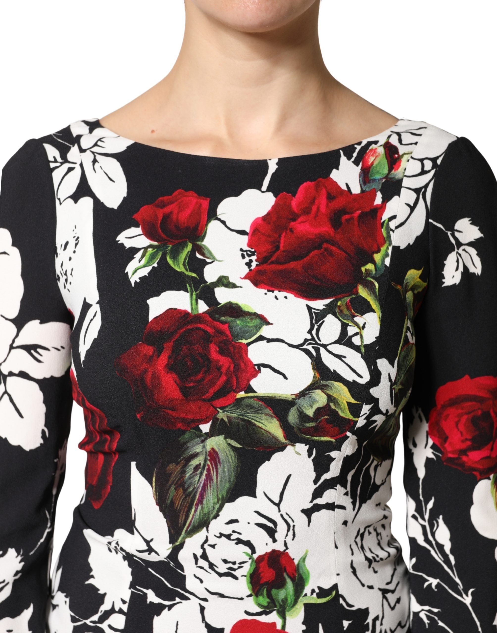 Dolce & Gabbana Black Floral Viscose Bodycon Long Gown Dress - Luxe Marca