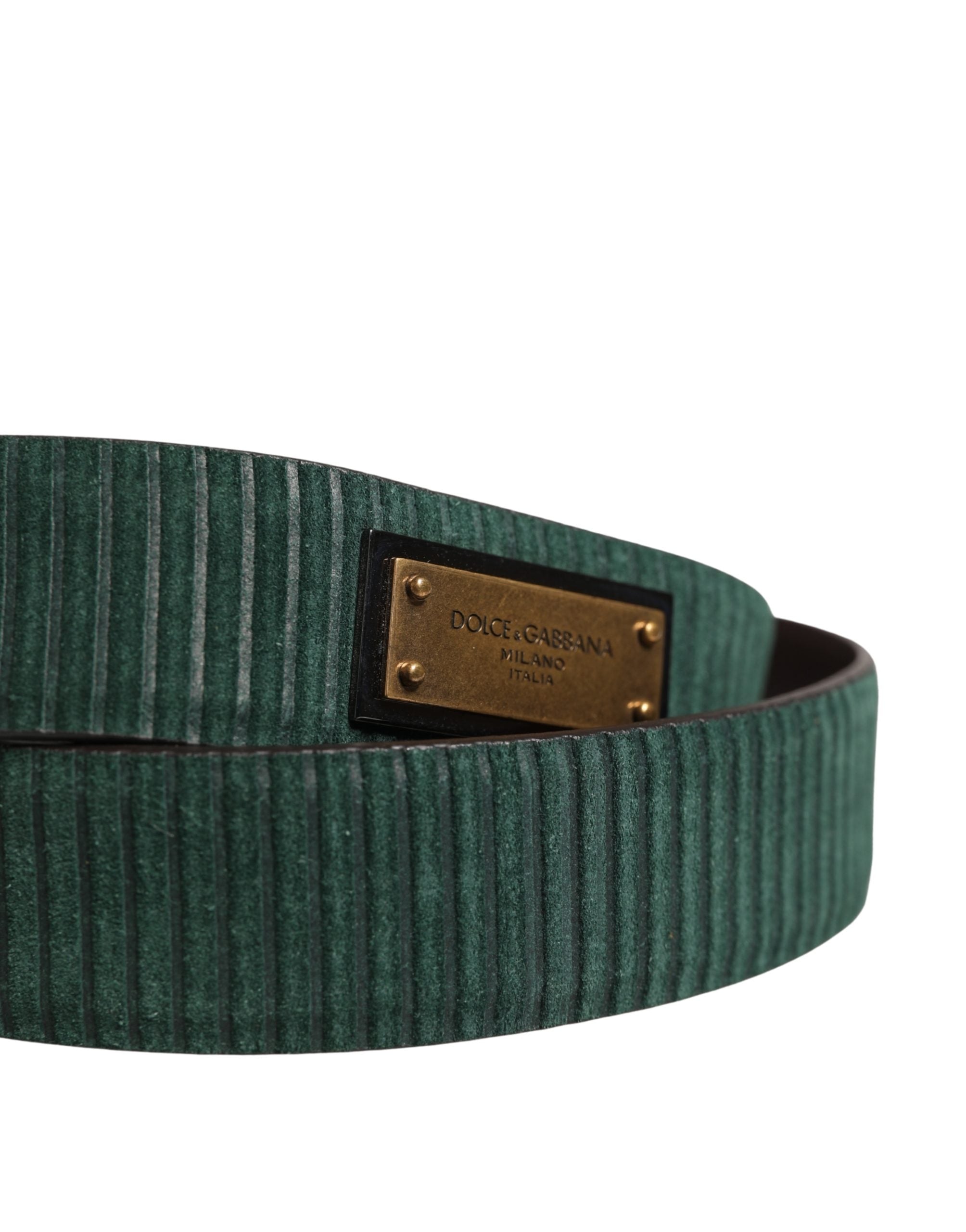 Dolce & Gabbana Men Green Velvet Leather Metal Buckle Belt - Luxe Marca