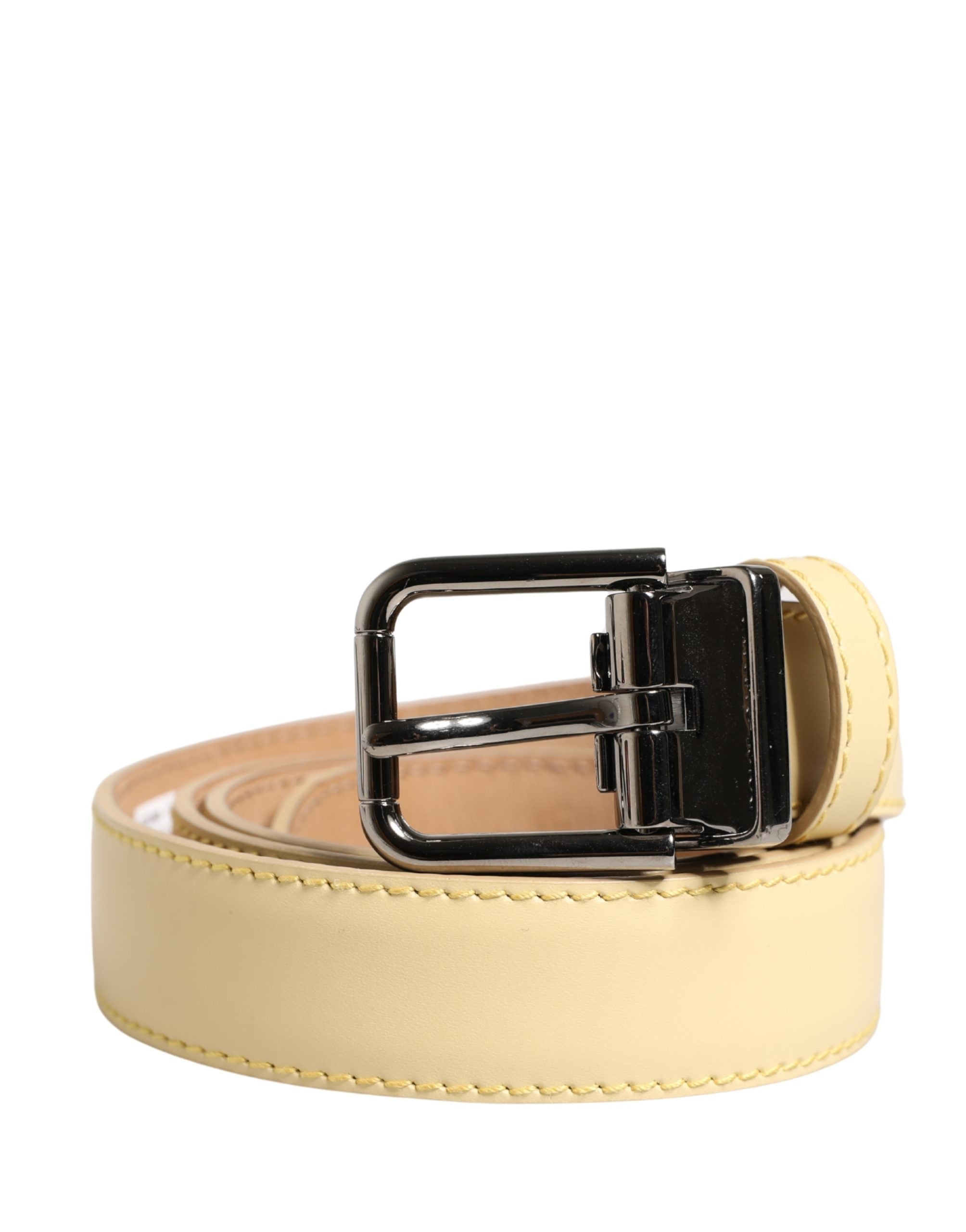 Dolce & Gabbana Men Yellow Classic Leather Metal Buckle Belt - Luxe Marca