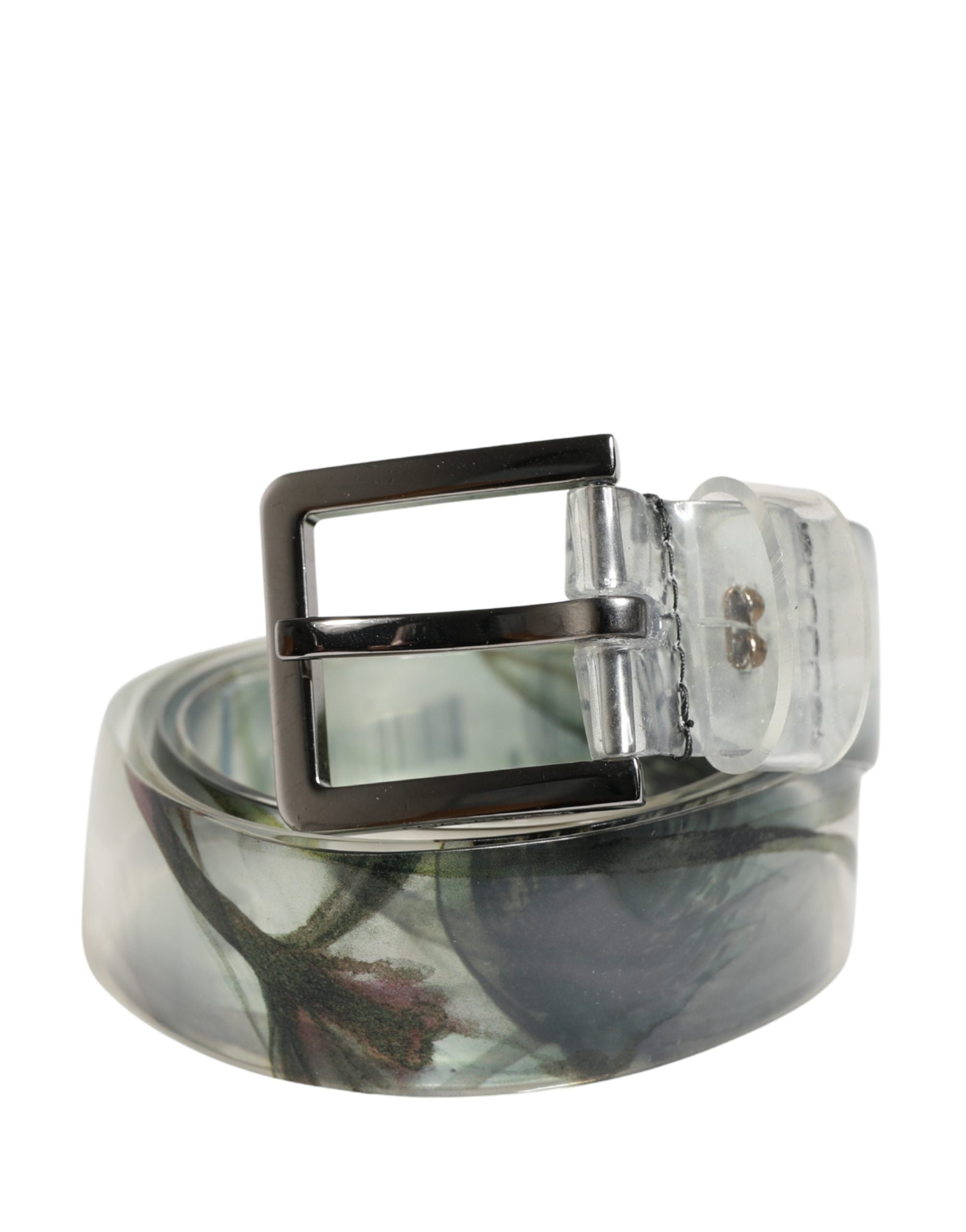 Dolce & Gabbana Men White Floral PVC Silver Metal Buckle Belt - Luxe Marca