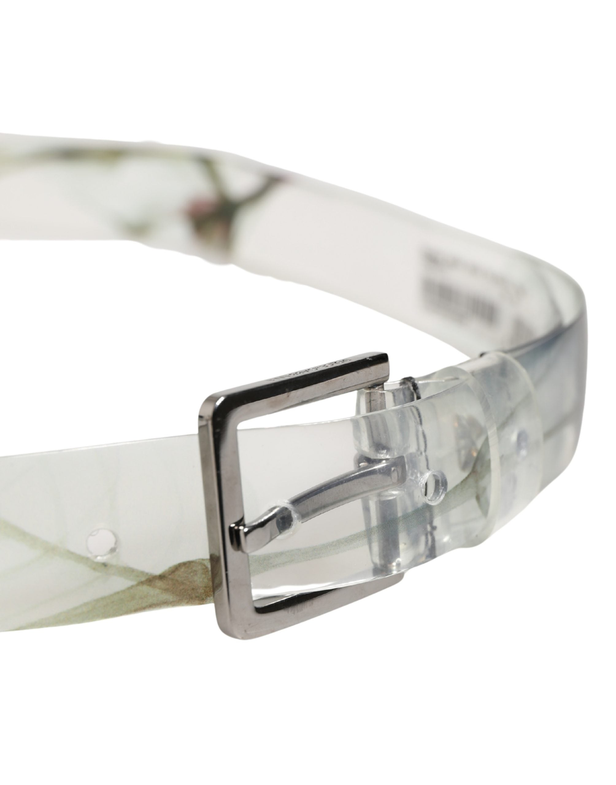 Dolce & Gabbana Men White Floral PVC Silver Metal Buckle Belt - Luxe Marca