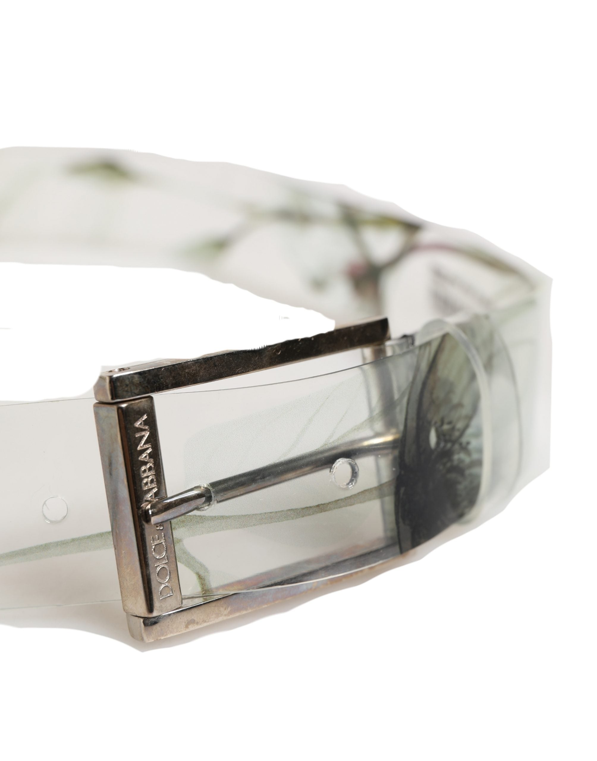 Dolce & Gabbana Men White Floral PVC Silver Metal Buckle Belt - Luxe Marca