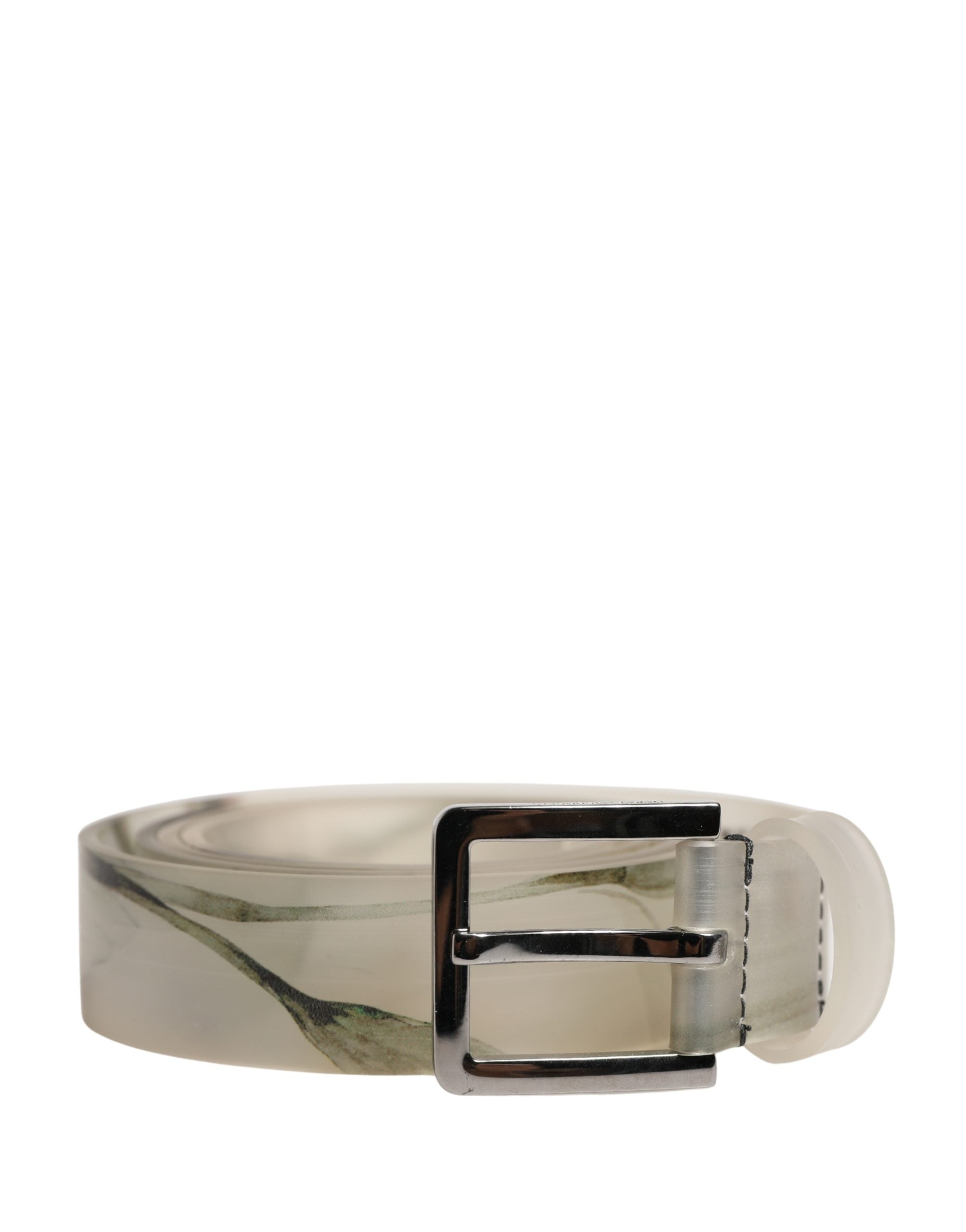 Dolce & Gabbana Men White Floral PVC Silver Metal Buckle Belt - Luxe Marca