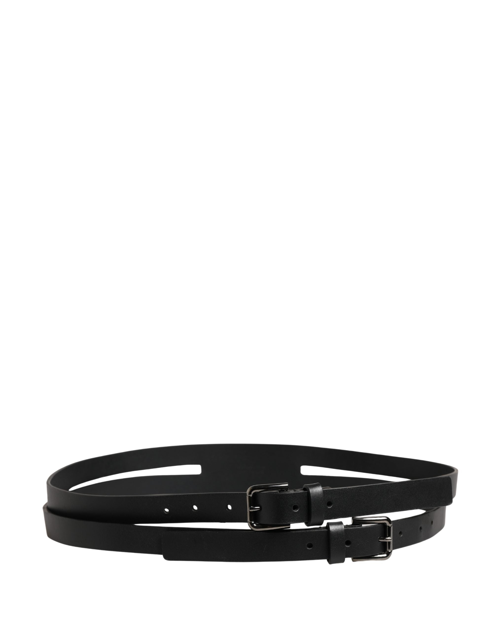 Dolce & Gabbana Black Double Strap Leather Silver Buckle Belt - Luxe Marca