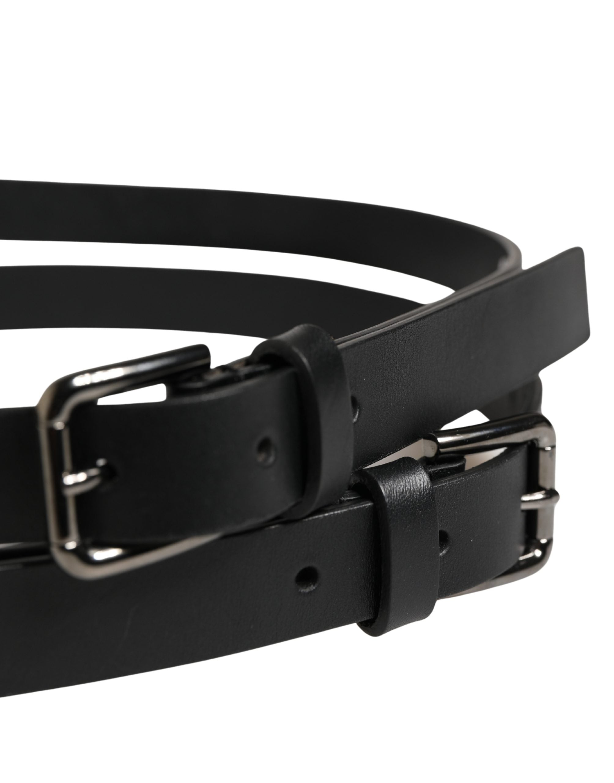 Dolce & Gabbana Black Double Strap Leather Silver Buckle Belt - Luxe Marca