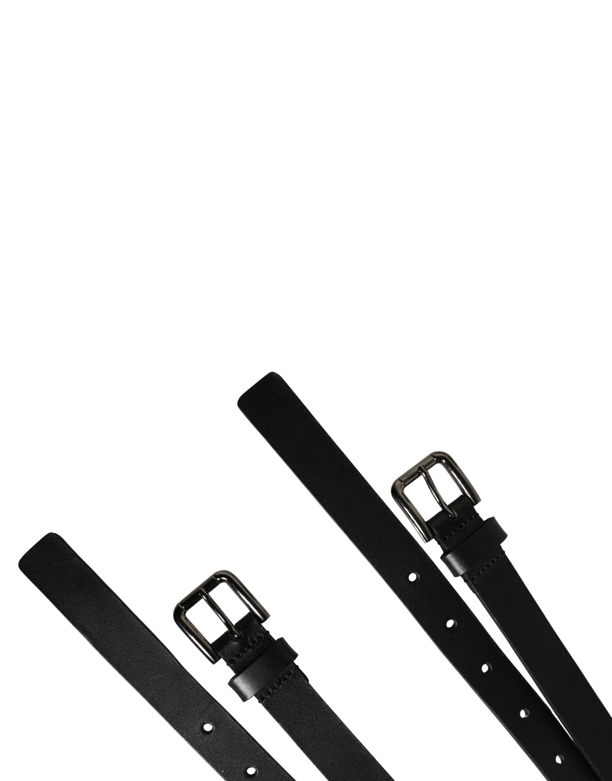 Dolce & Gabbana Black Double Strap Leather Silver Buckle Belt - Luxe Marca