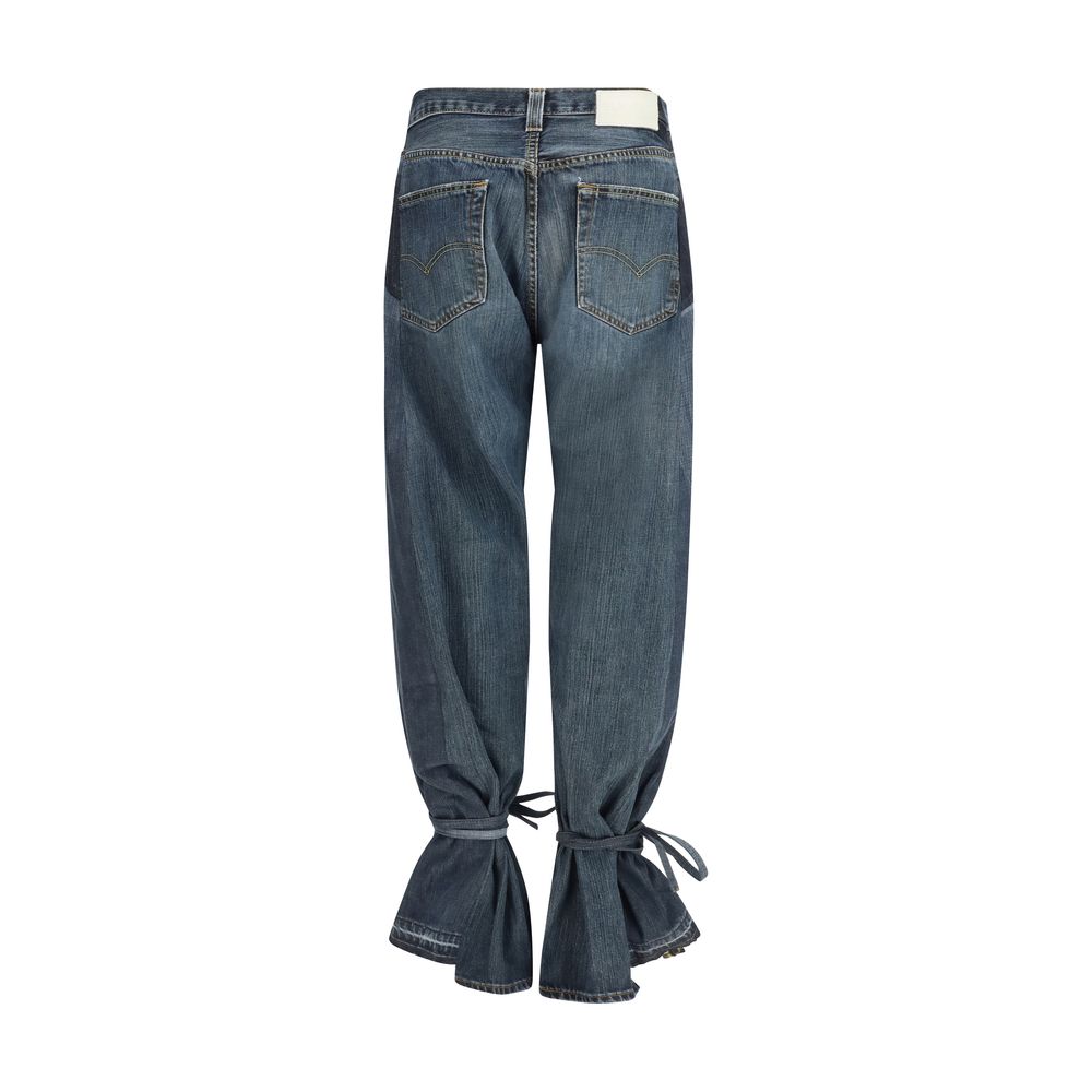 بنطلون جينز E.L.V. DENIM قطني بقصة مستقيمة - رمادي