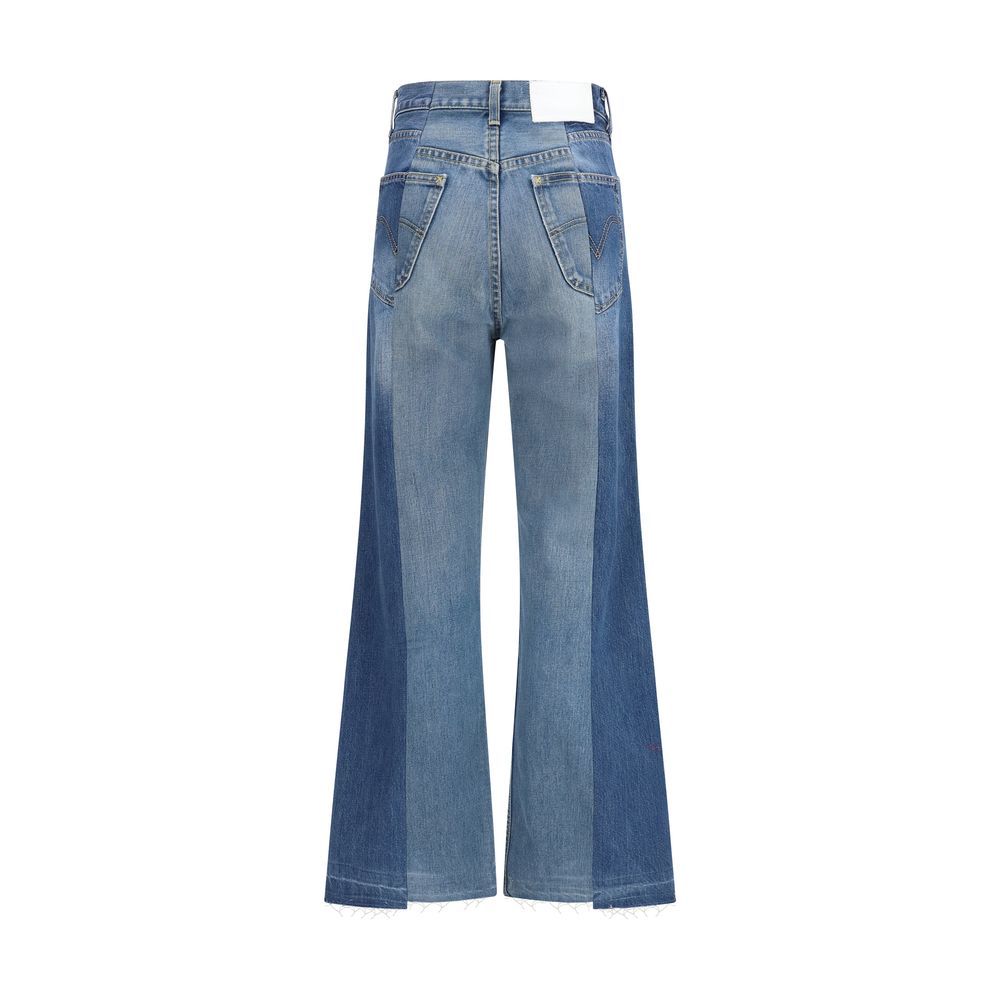 E.L.V. DENIM بنطلون جينز أزرق قطن بقصة واسعة