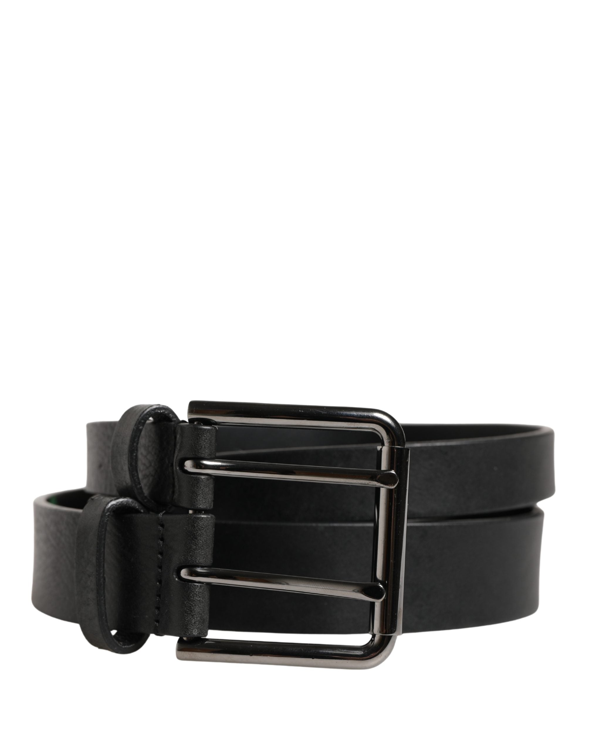 Dolce & Gabbana Black Double Strap Leather Silver Buckle Belt - Luxe Marca