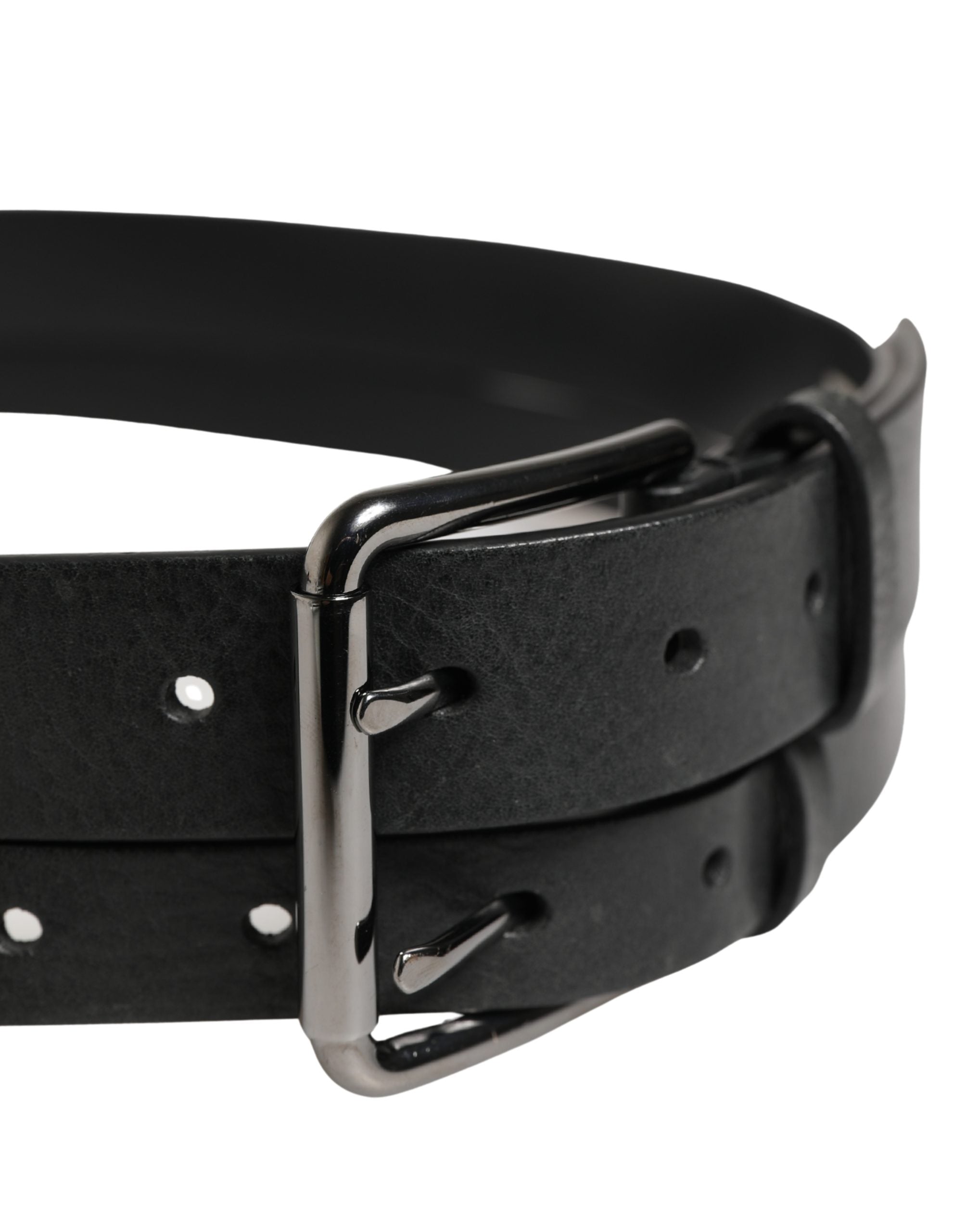 Dolce & Gabbana Black Double Strap Leather Silver Buckle Belt - Luxe Marca