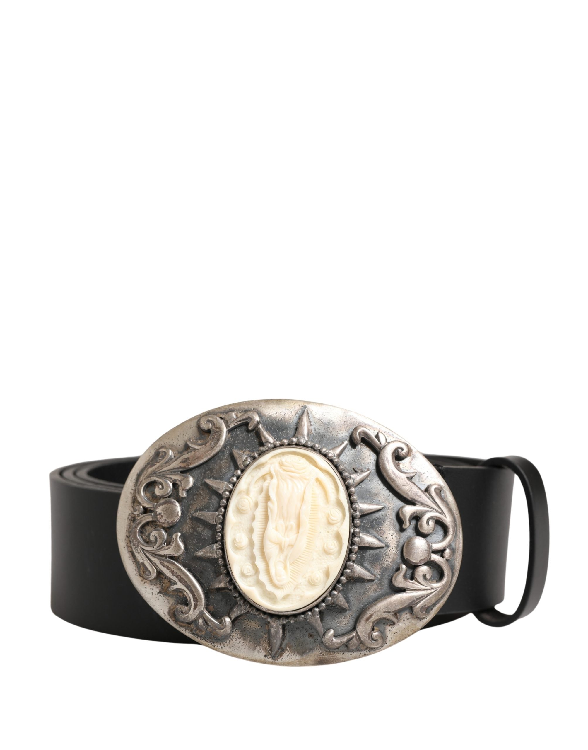 Dolce & Gabbana Black Calf Leather Ornate Metal Buckle Belt - Luxe Marca