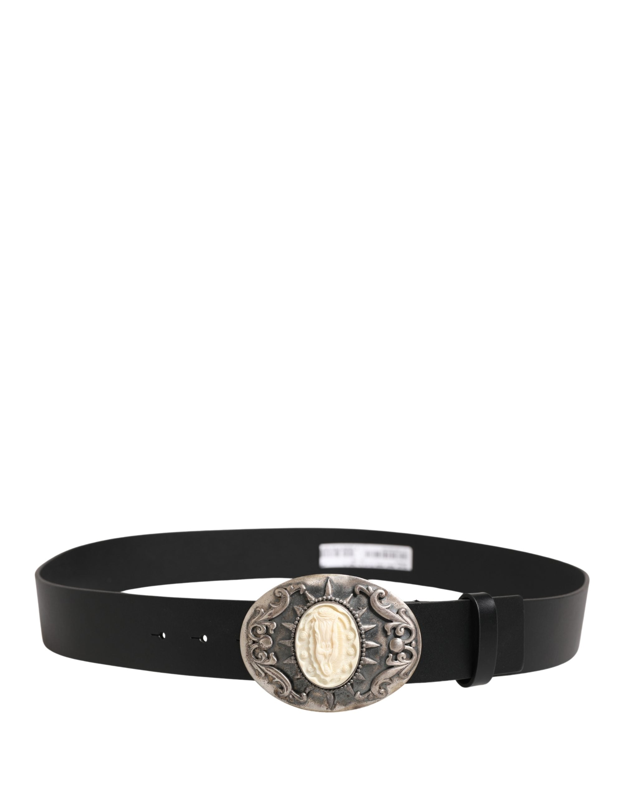 Dolce & Gabbana Black Calf Leather Ornate Metal Buckle Belt - Luxe Marca