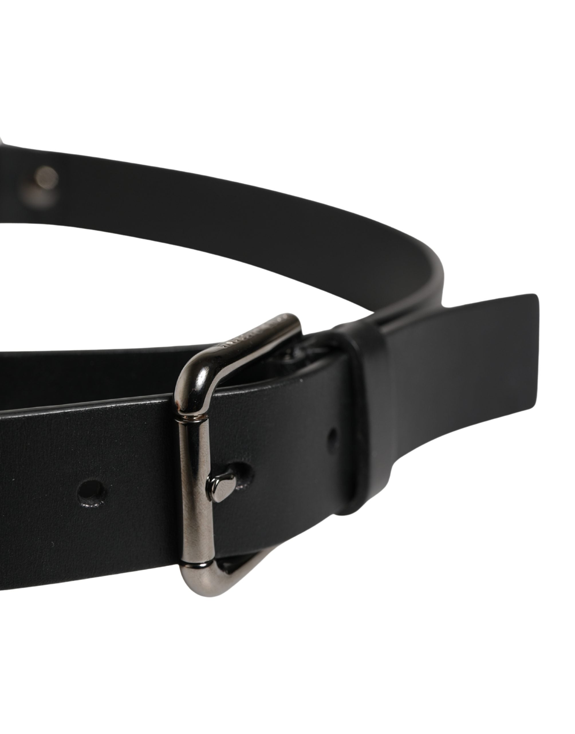 Dolce & Gabbana Men Black Calfskin Leather Metal Buckle Belt - Luxe Marca