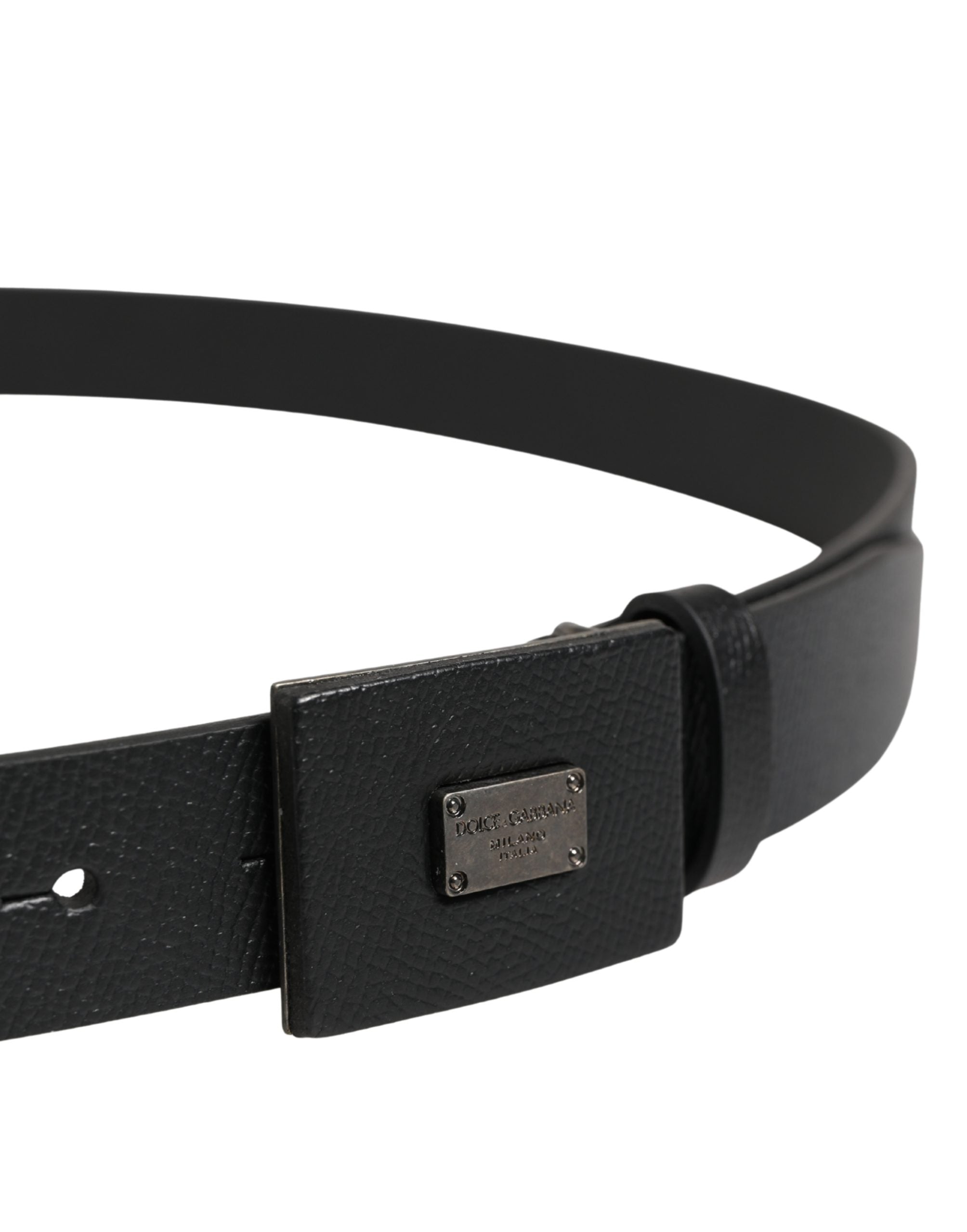 Dolce & Gabbana Men Black Calfskin Leather Square Buckle Belt - Luxe Marca