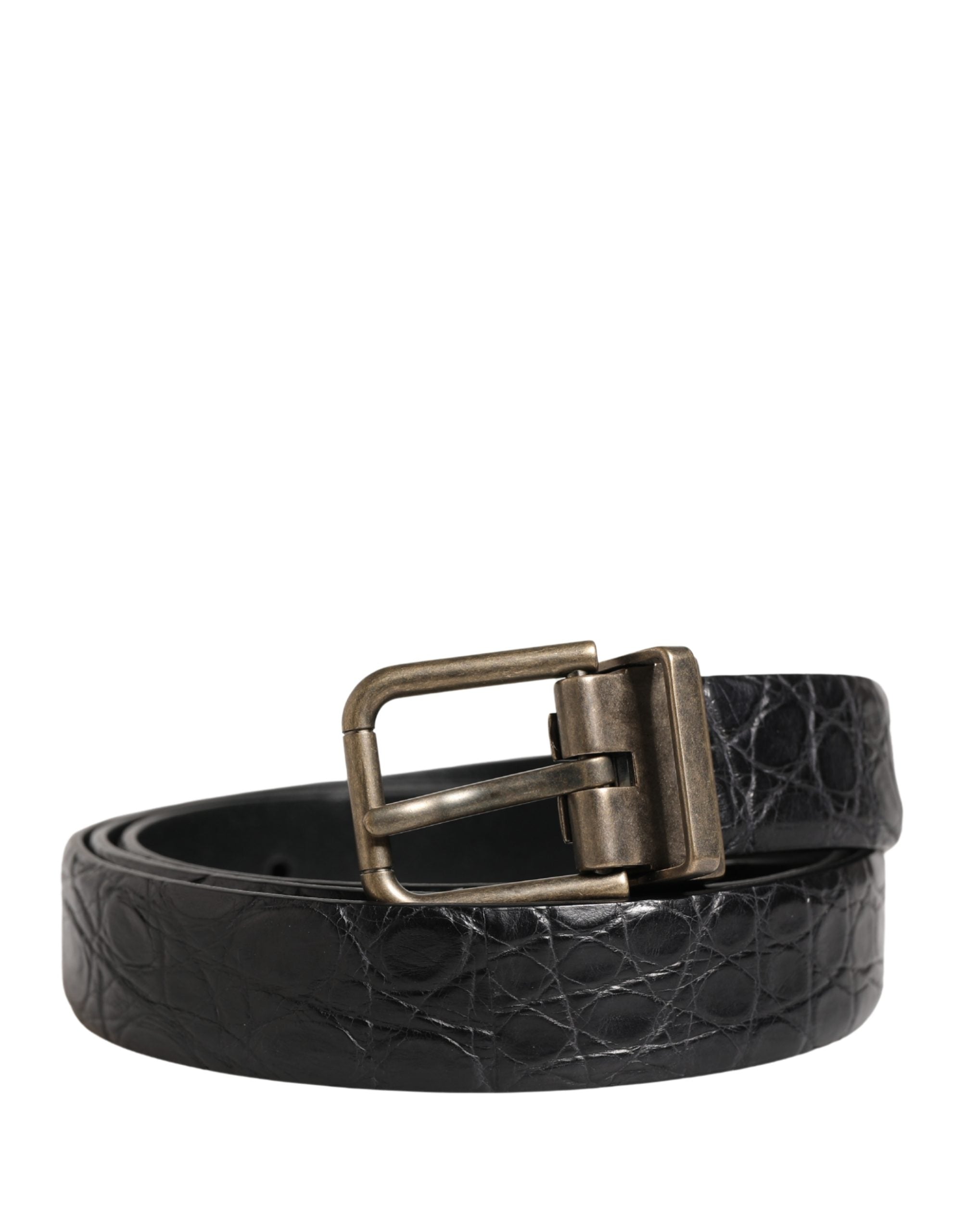Dolce & Gabbana Men Black Exotic Leather Metal Buckle Belt - Luxe Marca