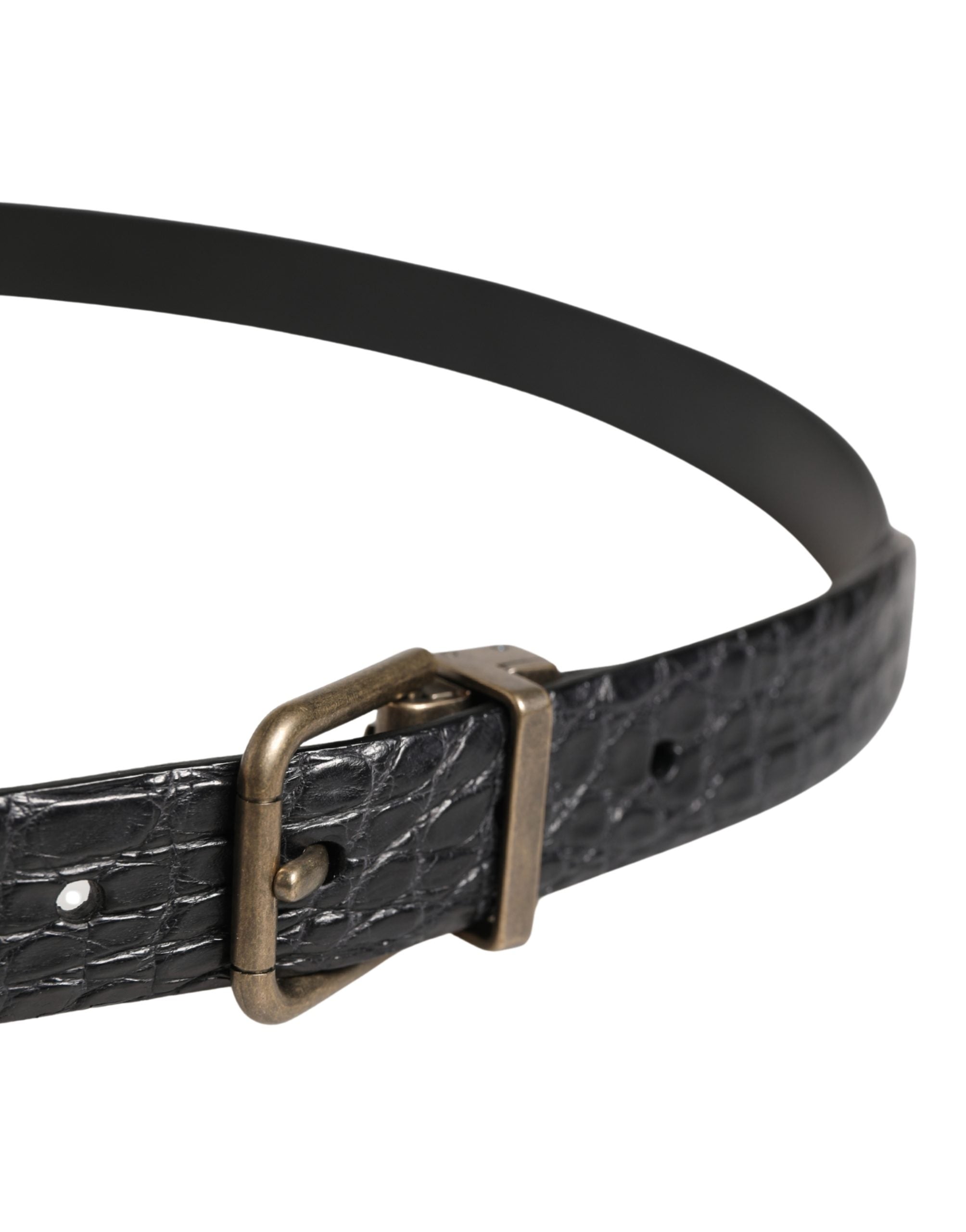 Dolce & Gabbana Men Black Exotic Leather Metal Buckle Belt - Luxe Marca